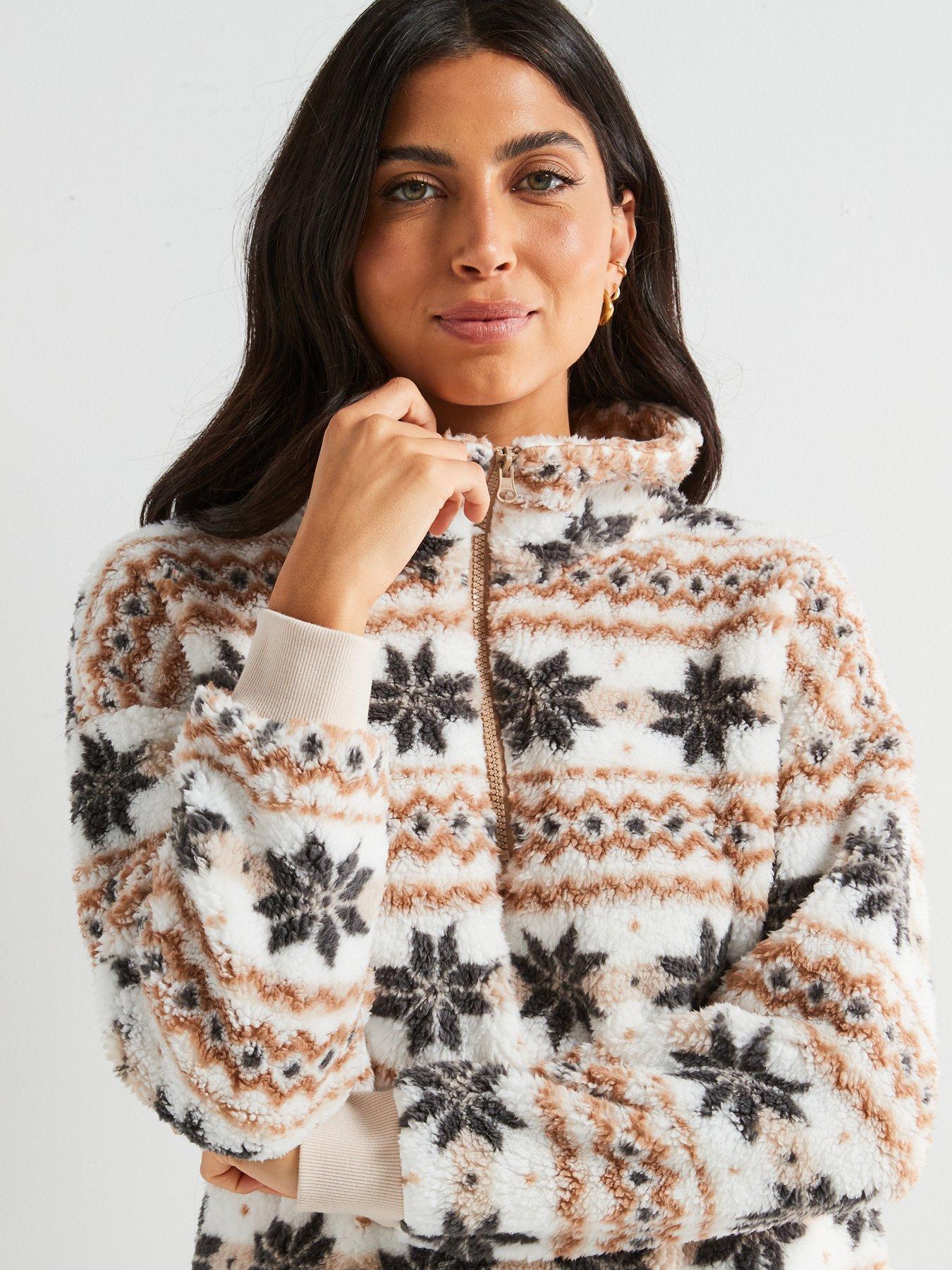 v-by-very-fairisle-printed-half-zip-and-legging-loungewear-setdetail