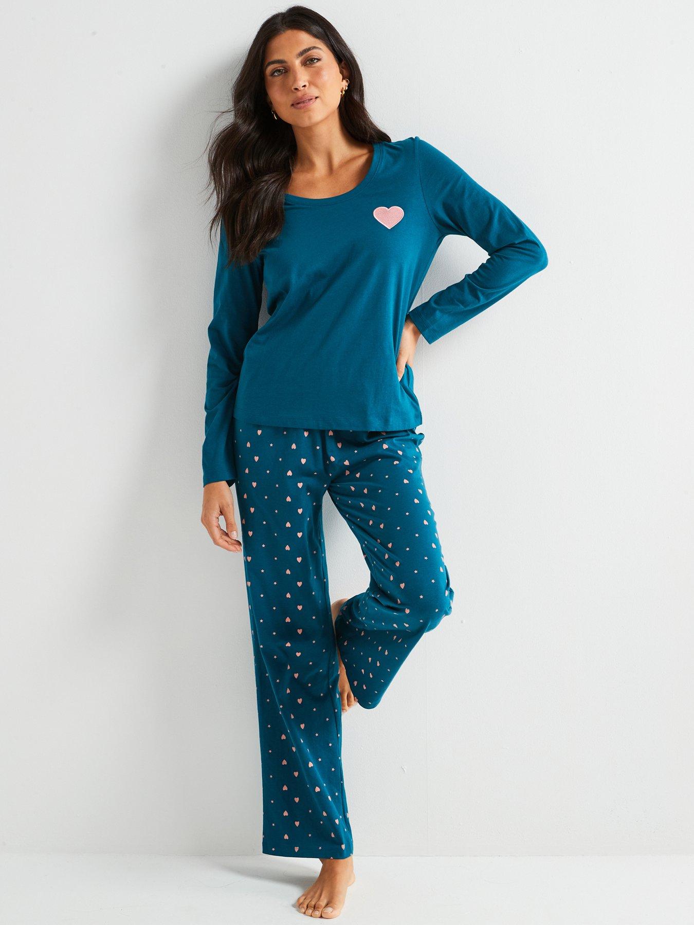 everyday-long-sleeve-henley-and-heart-print-wide-leg-pj-set