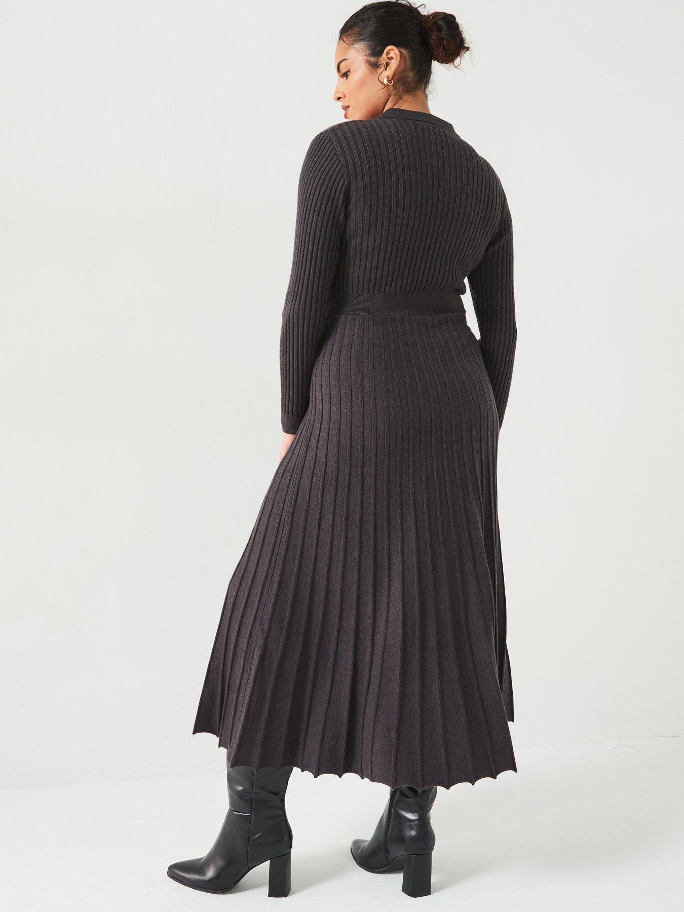 v-by-very-curve-knitted-flared-midi-dress-blackstillFront