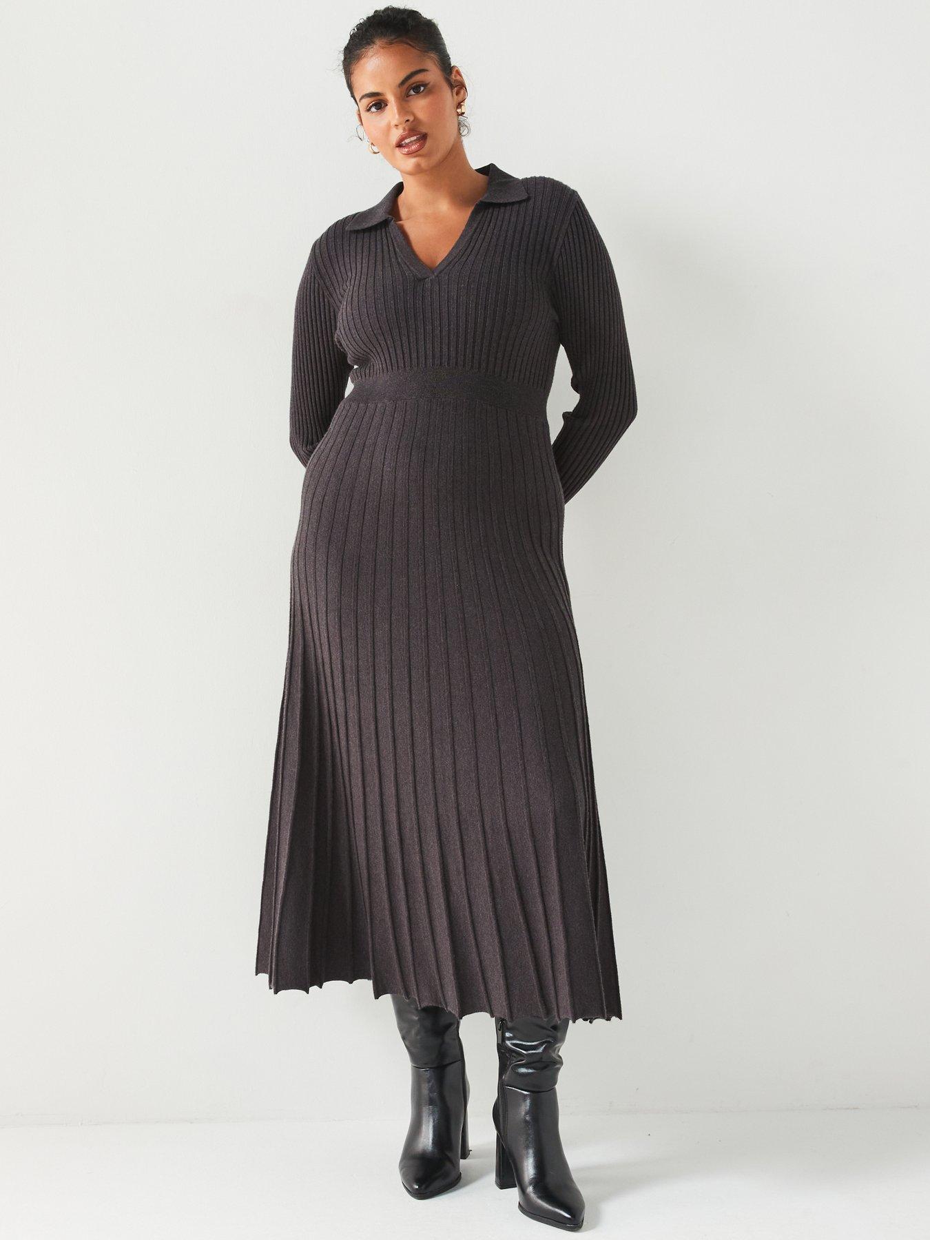 v-by-very-curve-knitted-flared-midi-dress-blackdetail