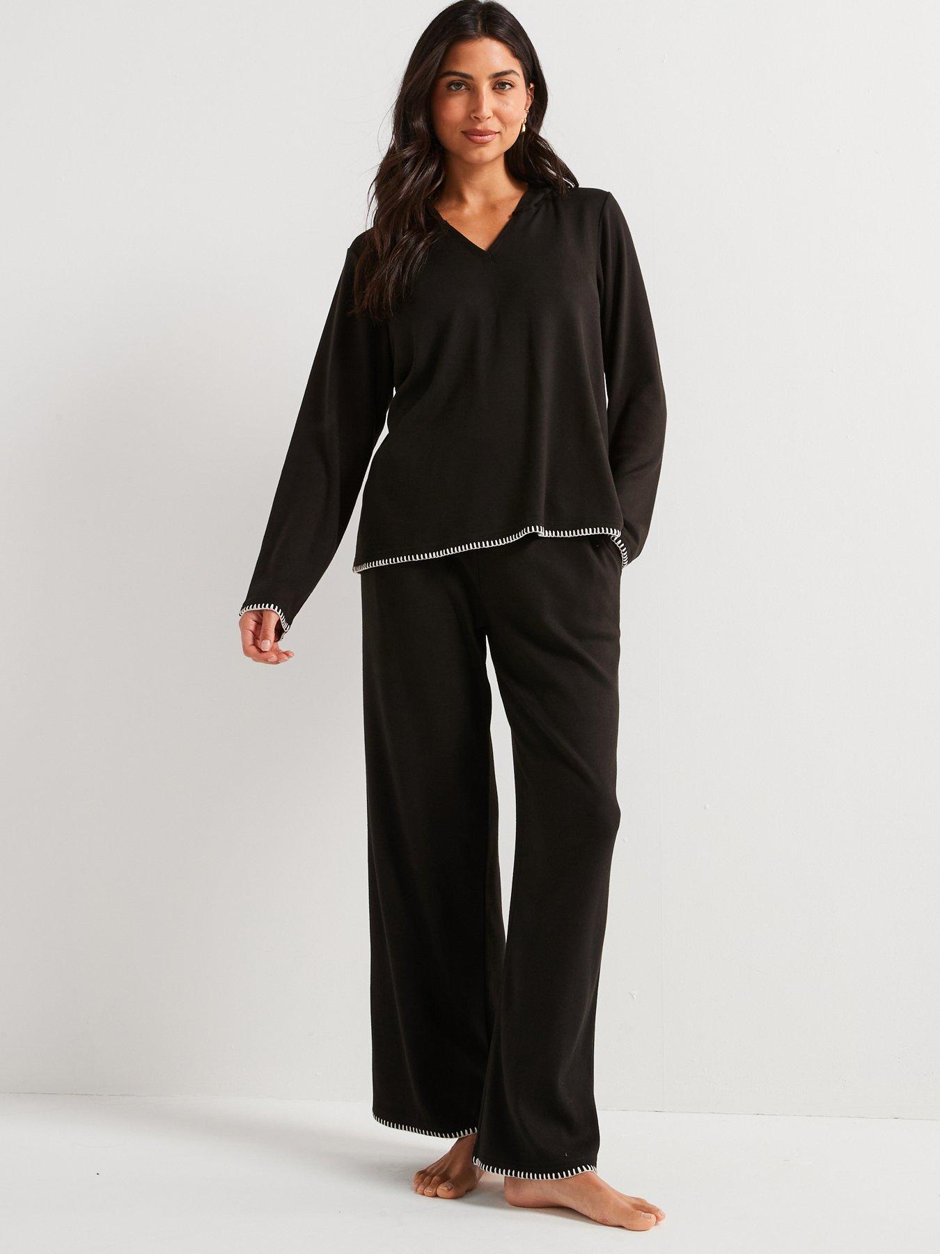 Image 1 of 4 of V by Very Contrast Stich Hoody Lounge Set - Black