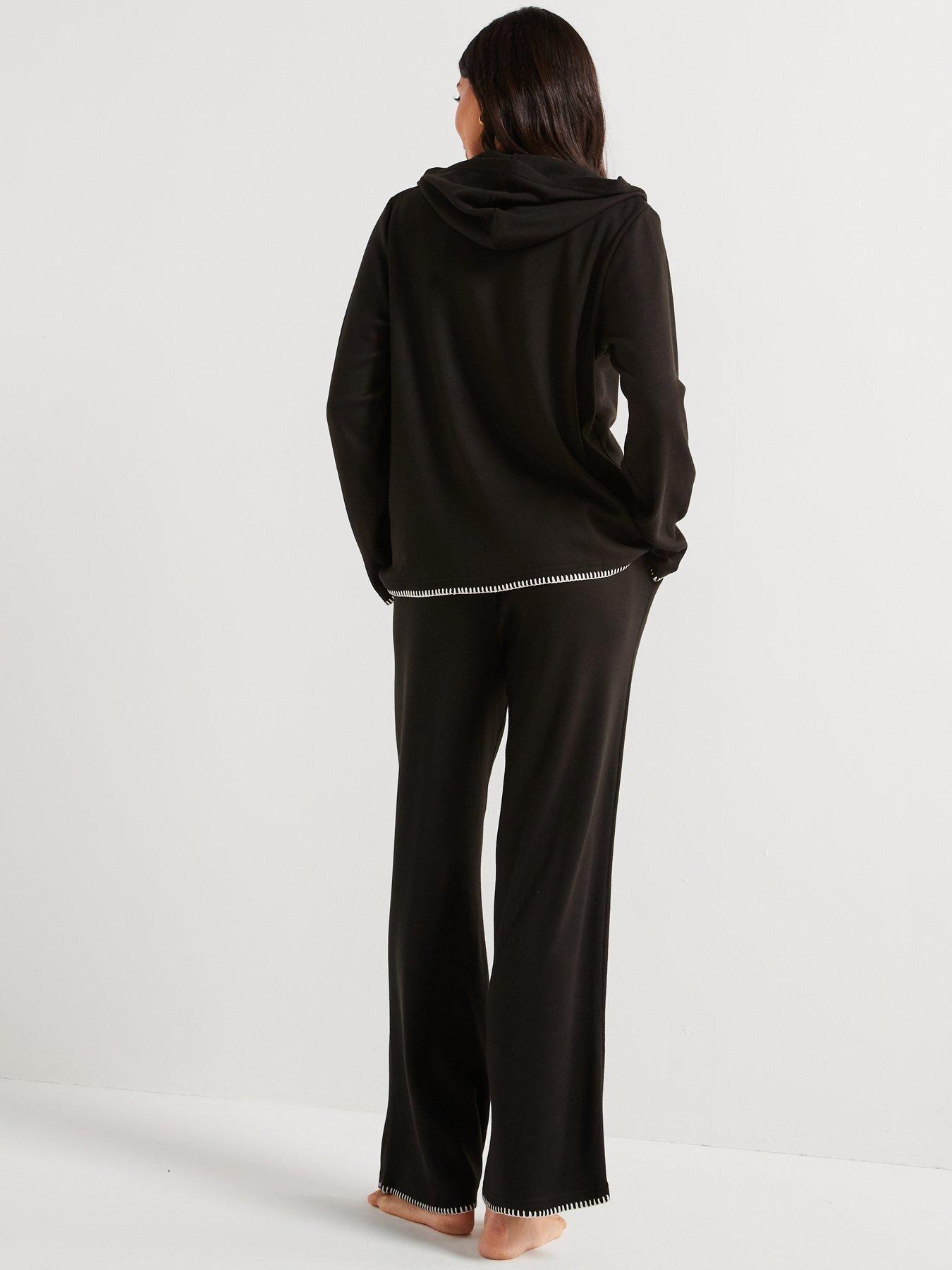Image 2 of 4 of V by Very Contrast Stich Hoody Lounge Set - Black