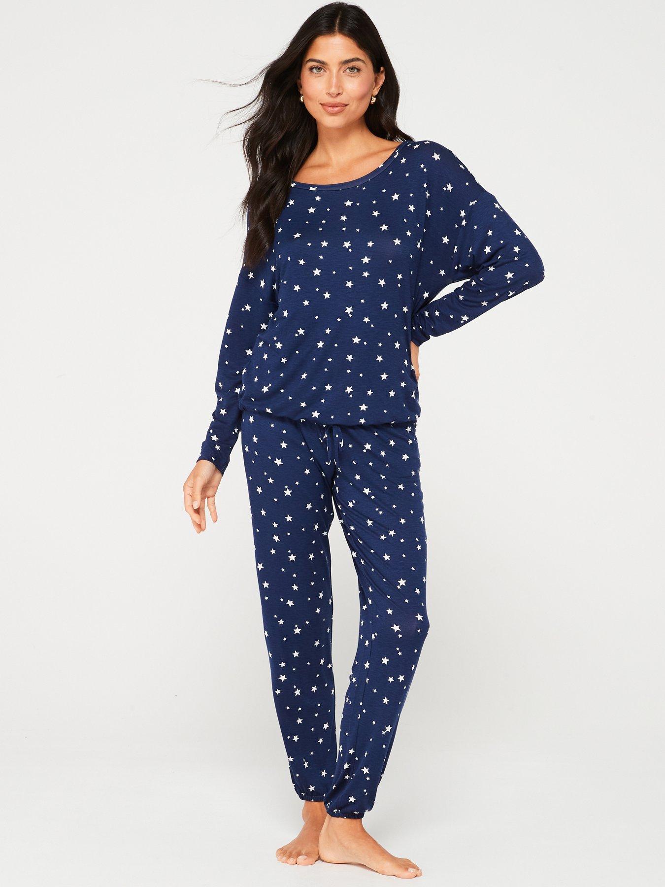 v-by-very-star-print-tie-waist-and-jogger-pj-set