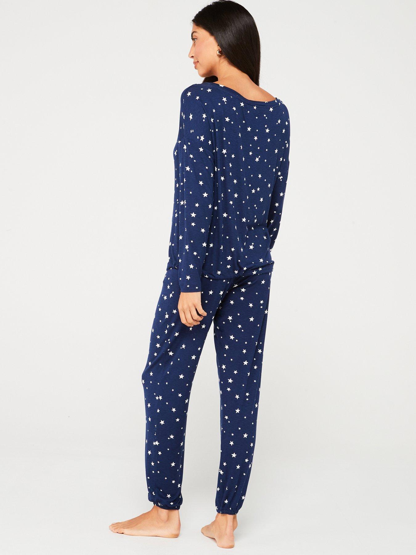 v-by-very-star-print-tie-waist-and-jogger-pj-setstillFront