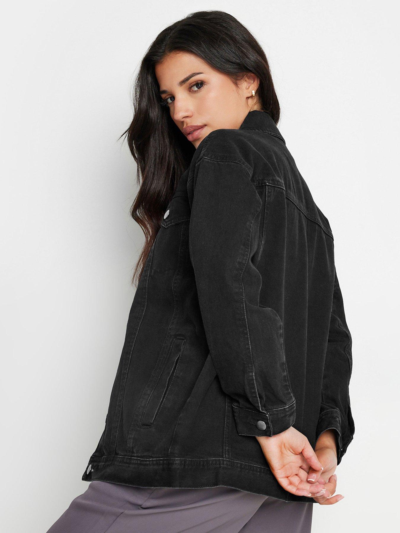 Image 2 of 4 of PixieGirl Petite Black Washed Oversize Denim Jacket