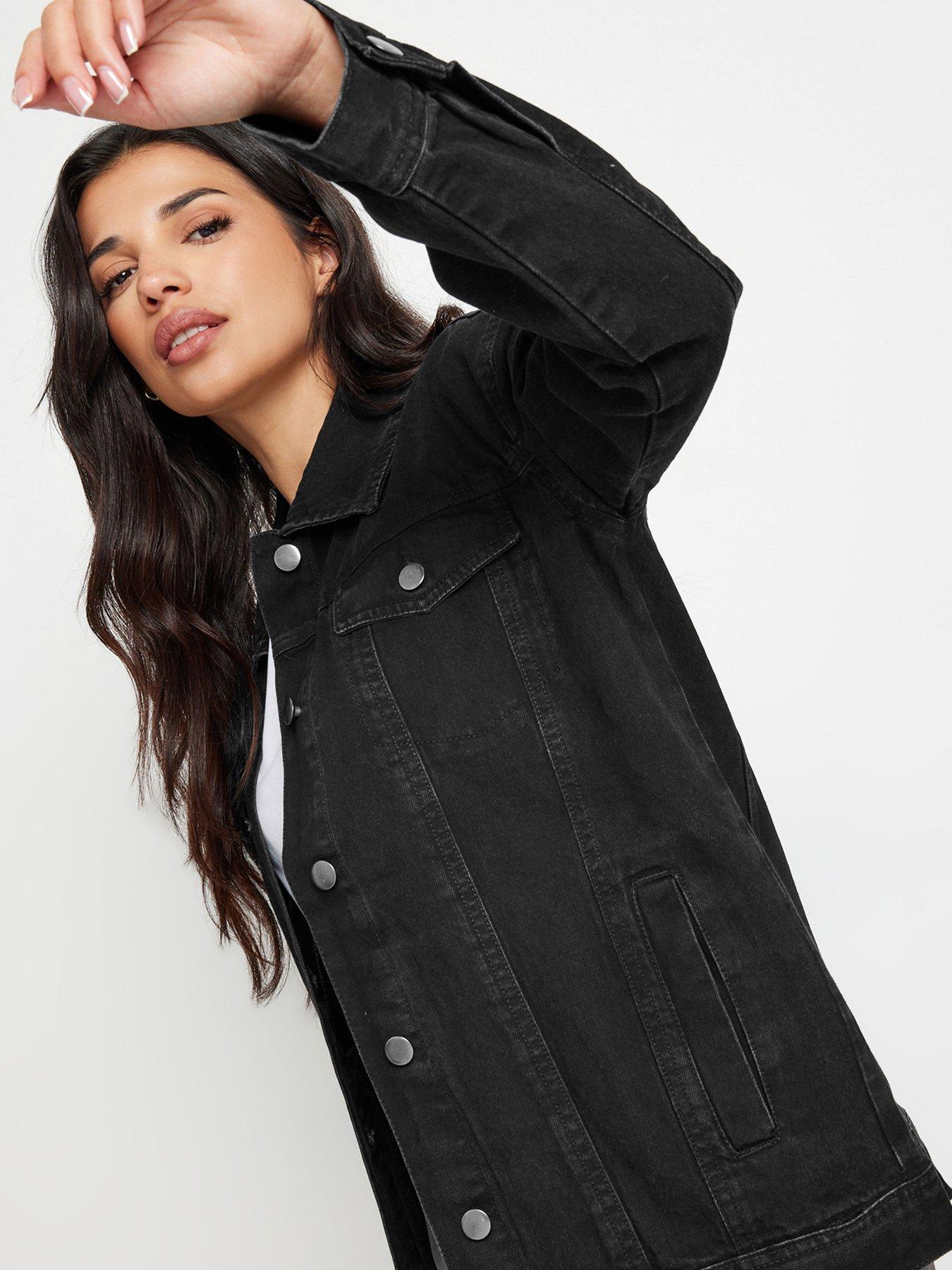 Image 4 of 4 of PixieGirl Petite Black Washed Oversize Denim Jacket
