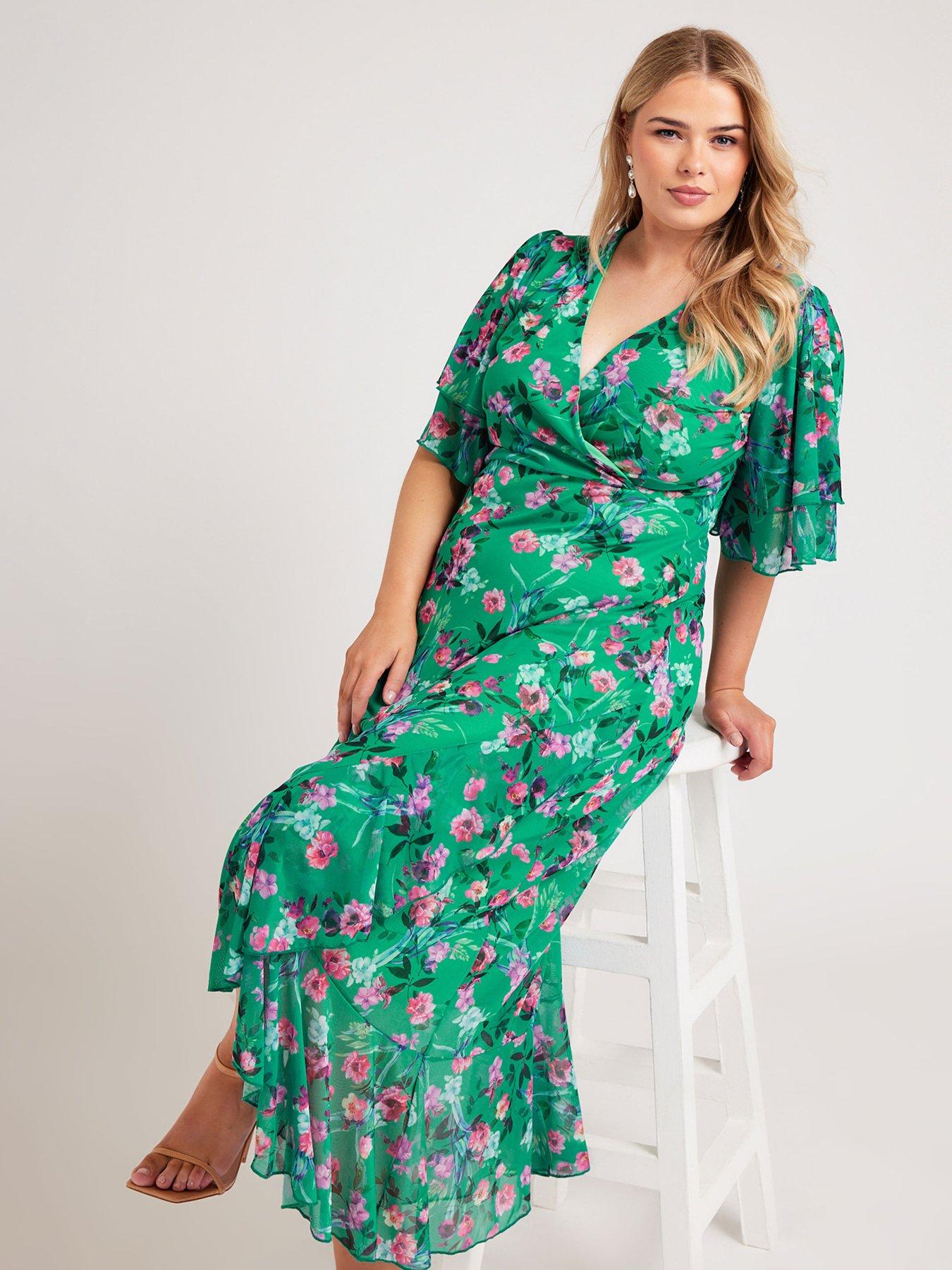 yours-curve-floral-ruffle-wrap-mesh-dress