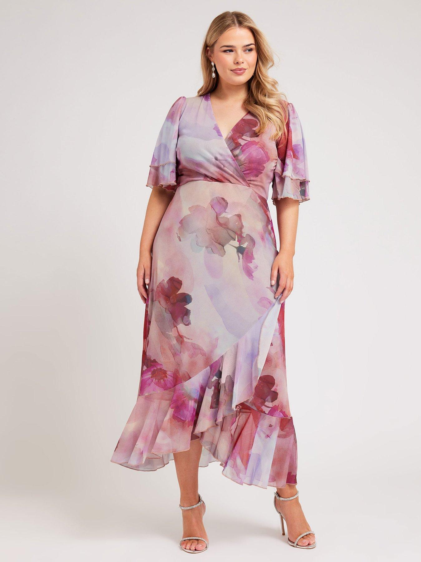 yours-curve-abstract-floral-ruffle-wrap-mesh-dress-pink