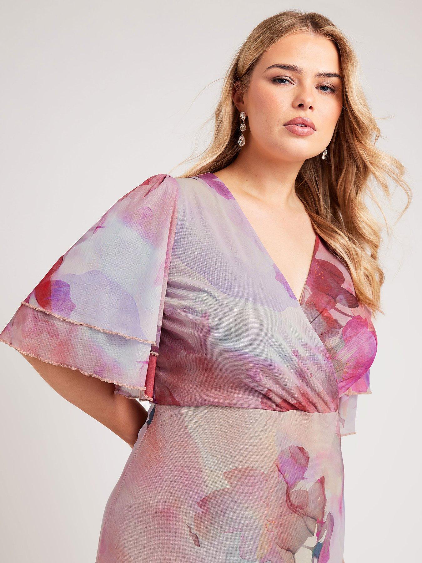 yours-curve-abstract-floral-ruffle-wrap-mesh-dress-pinkoutfit