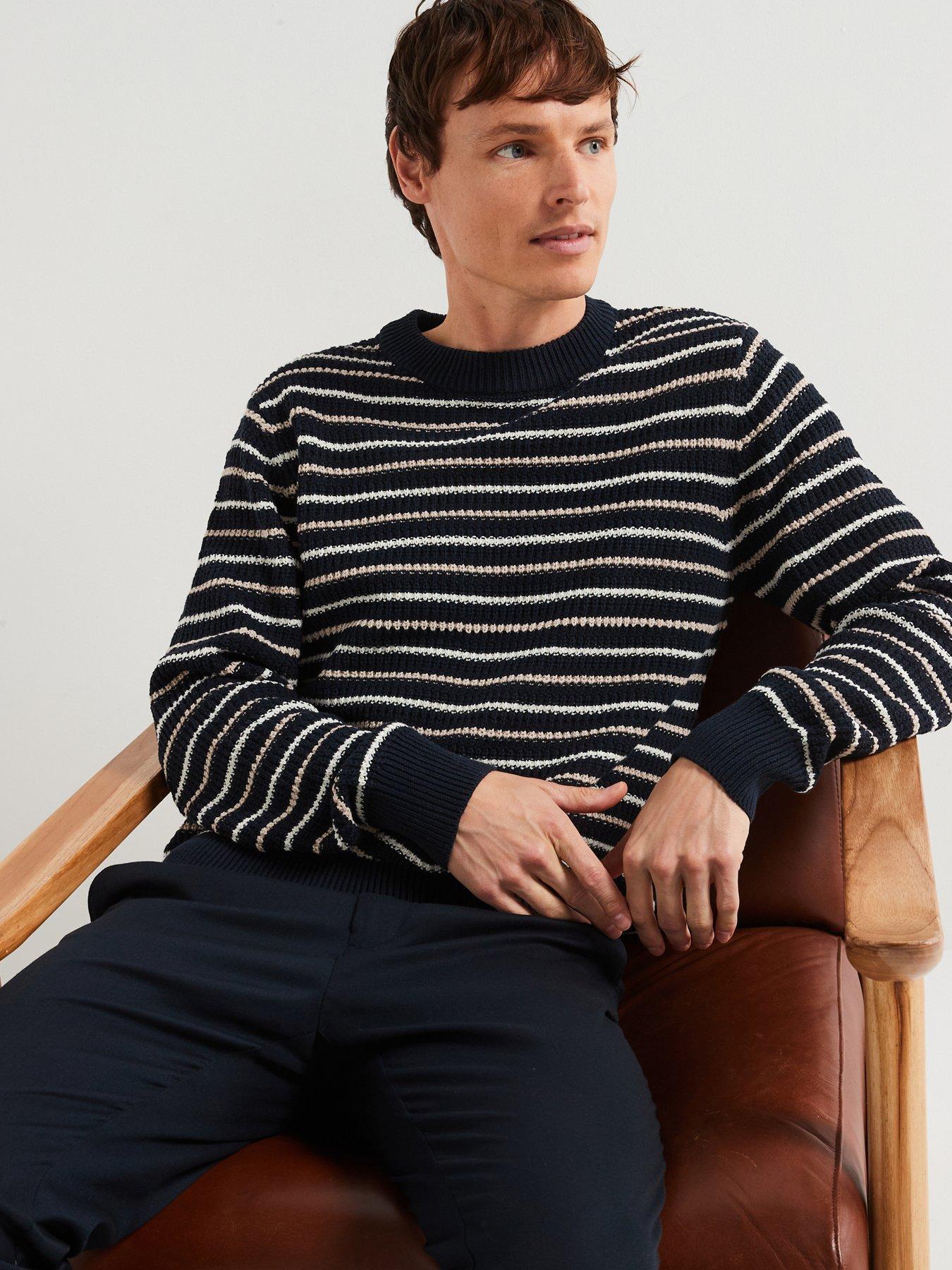 undefined Stripe Crew Knitted Jumper - Sky Captain