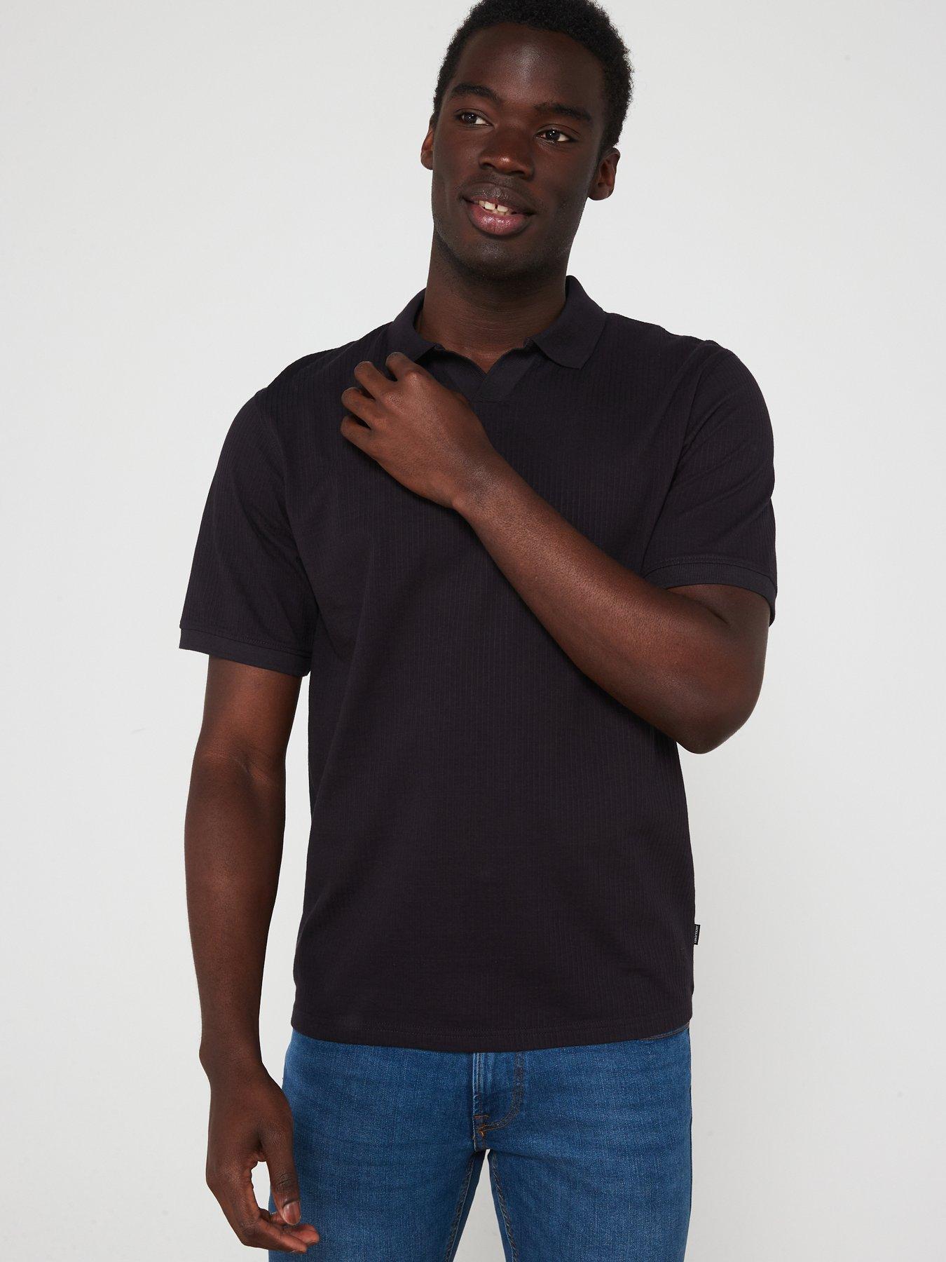 jack-jones-jack-amp-jones-premium-textured-open-collar-polo-shirt-black-onyx