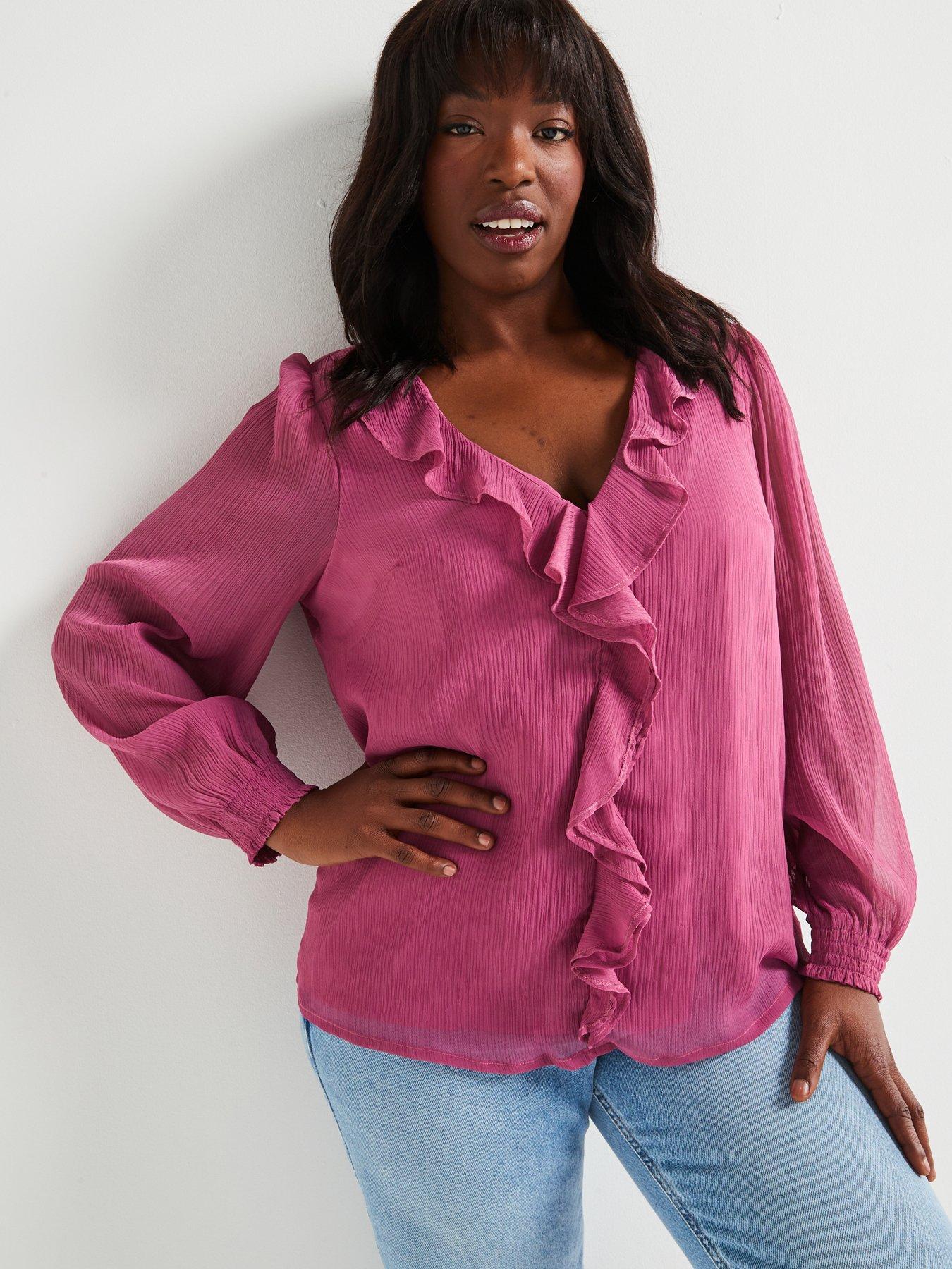 v-by-very-curve-frill-detail-blouse-pinkfront