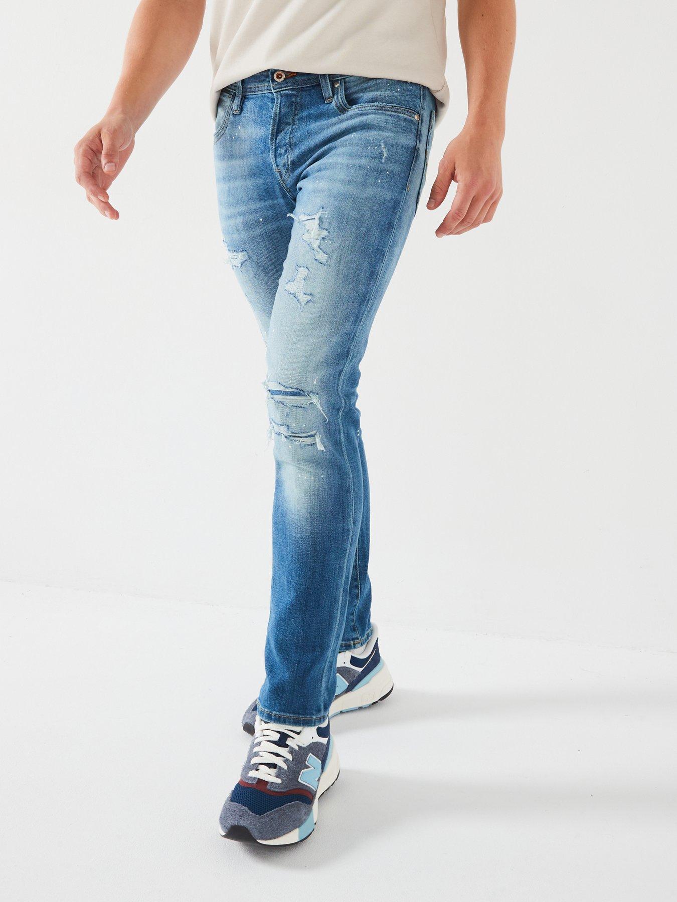 undefined Glenn Slim Fit Distressed Jeans - Light Blue Denim