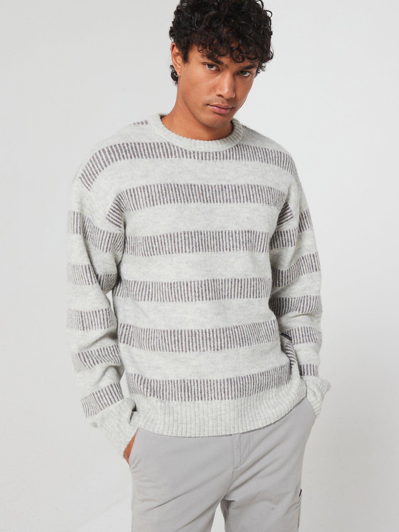 undefined Stripe Crew Knitted Jumper - Black