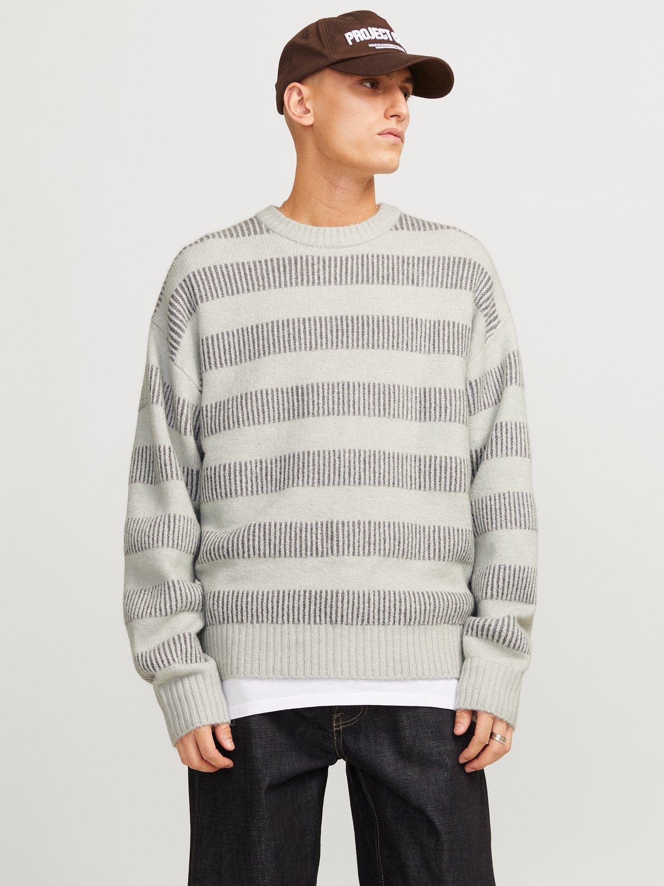 undefined Stripe Crew Knitted Jumper - Black