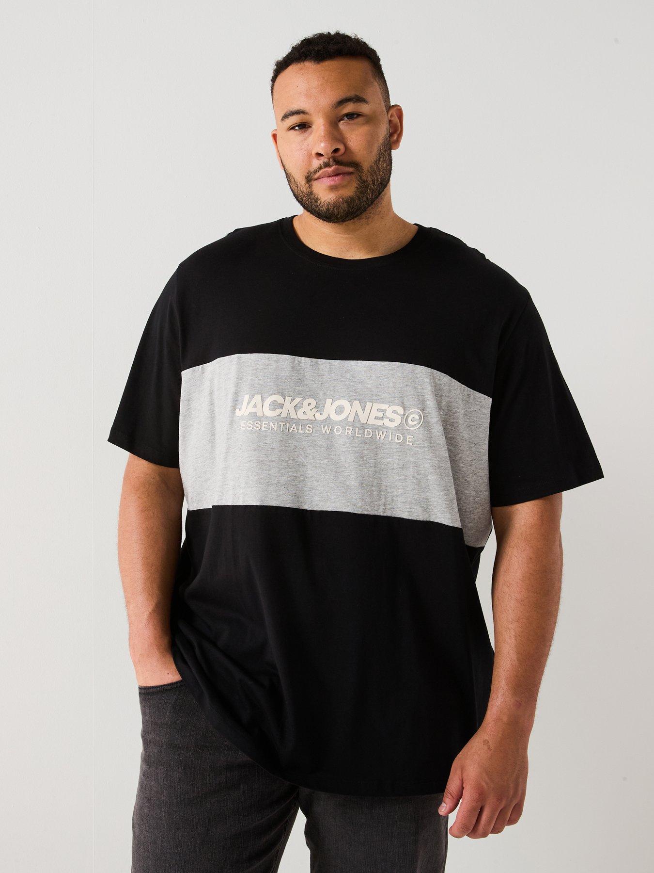 Image of Jack & Jones Plus Colourblock Logo T-Shirt - Black