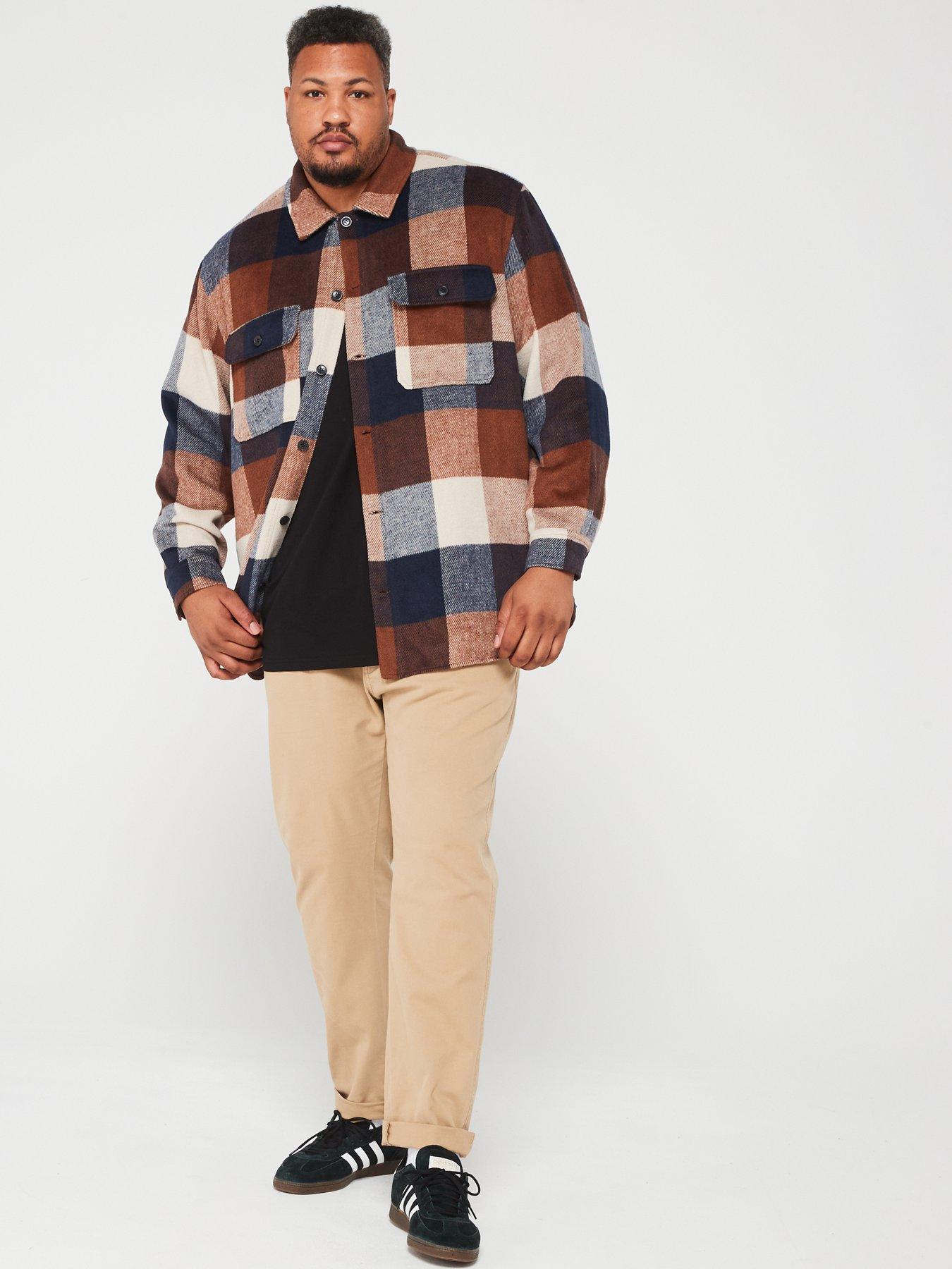 Image 3 of 5 of Jack & Jones Plus Ollie Check Overshirt - Multi - Navy Blazer