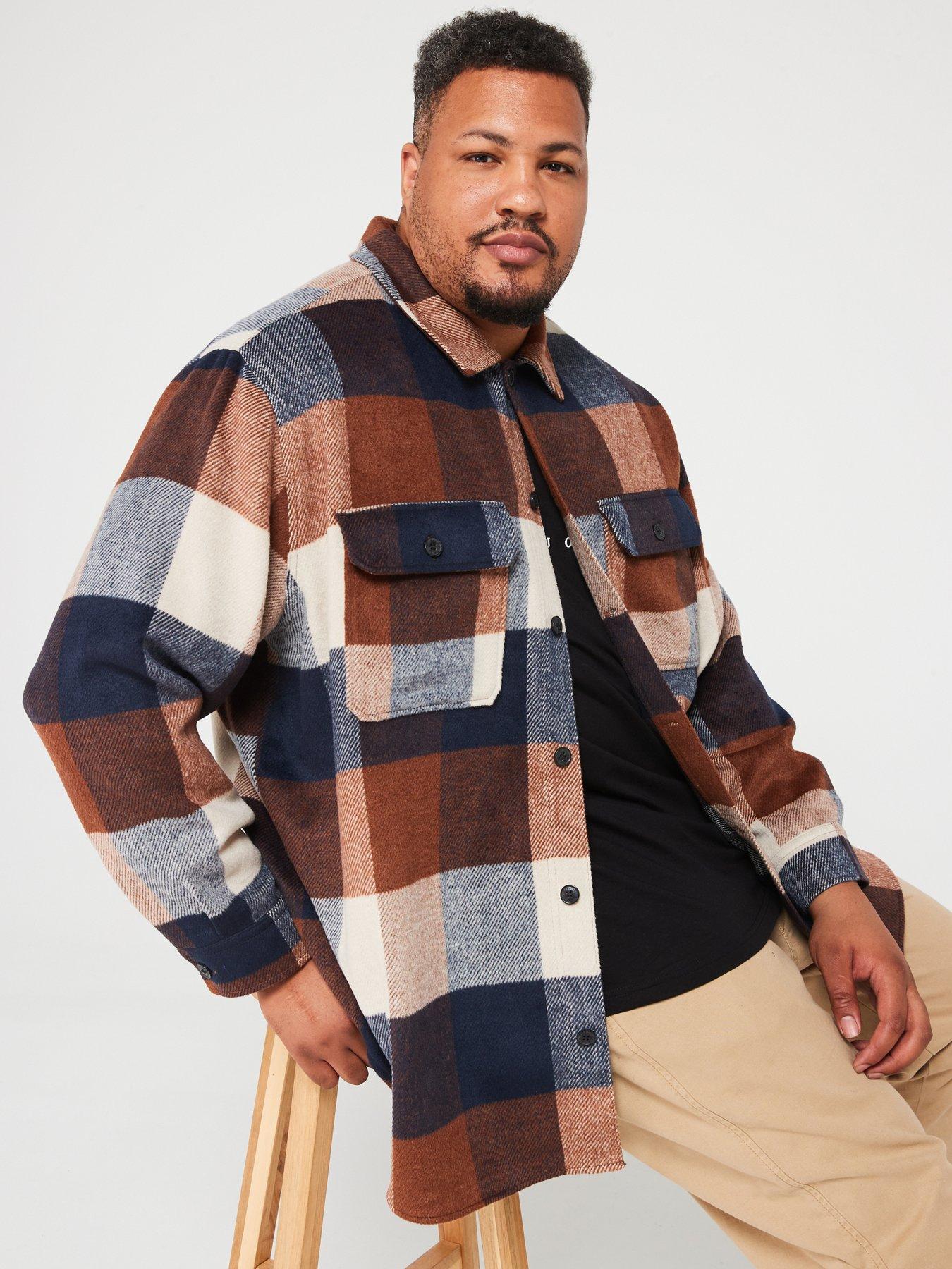 Image 4 of 5 of Jack & Jones Plus Ollie Check Overshirt - Multi - Navy Blazer