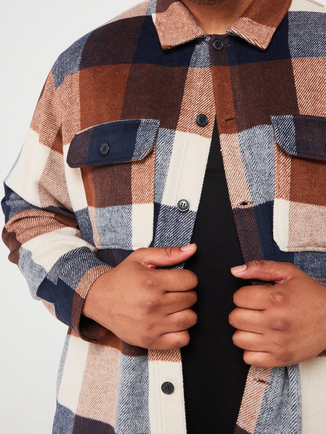 Image 5 of 5 of Jack & Jones Plus Ollie Check Overshirt - Multi - Navy Blazer