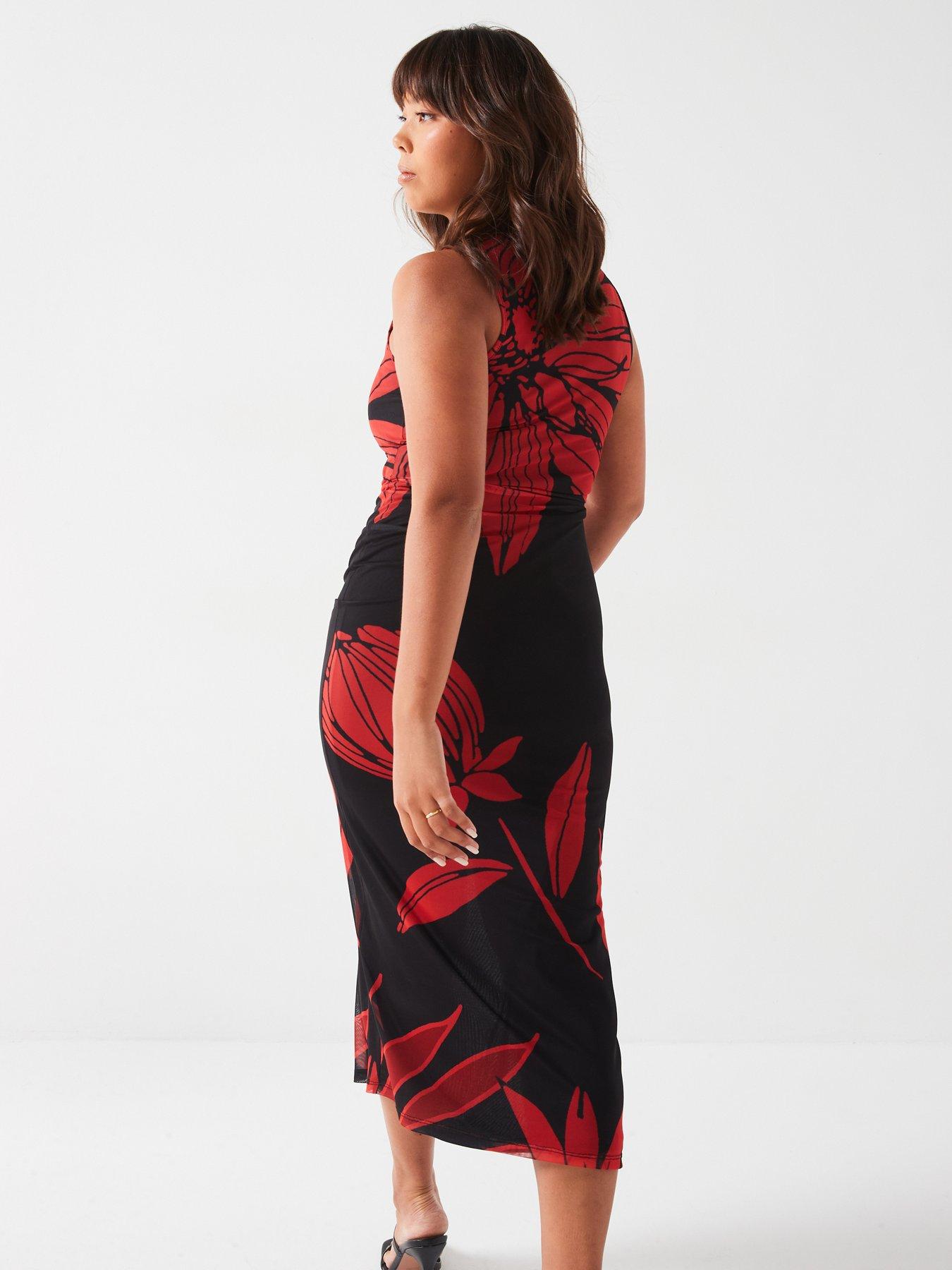 v-by-very-curve-large-floral-mesh-ruched-midi-dressdetail