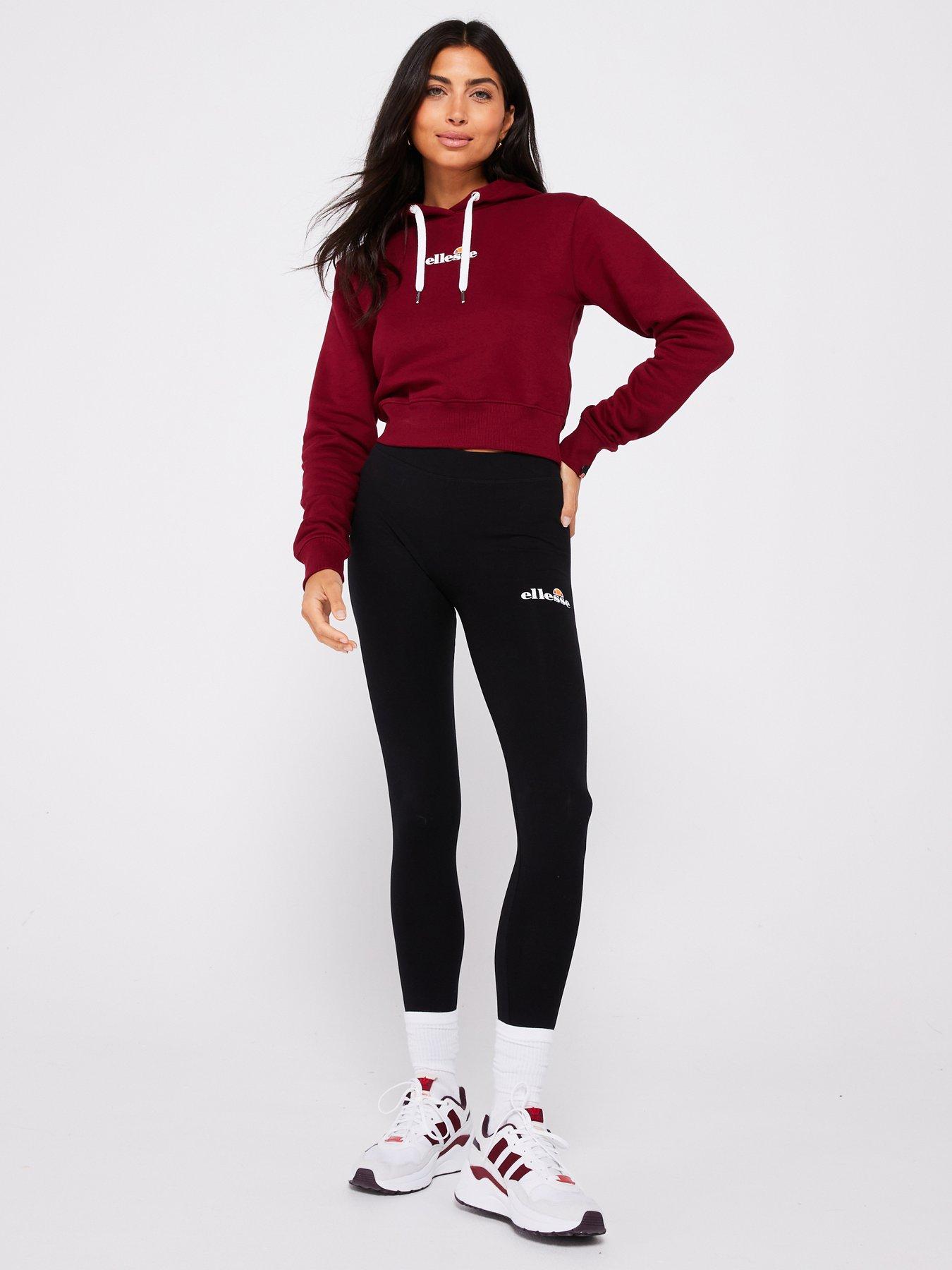 Image of Ellesse Women's Exclusive Vilanova Cropped Hoodie And Legging Set - Burgundy/black