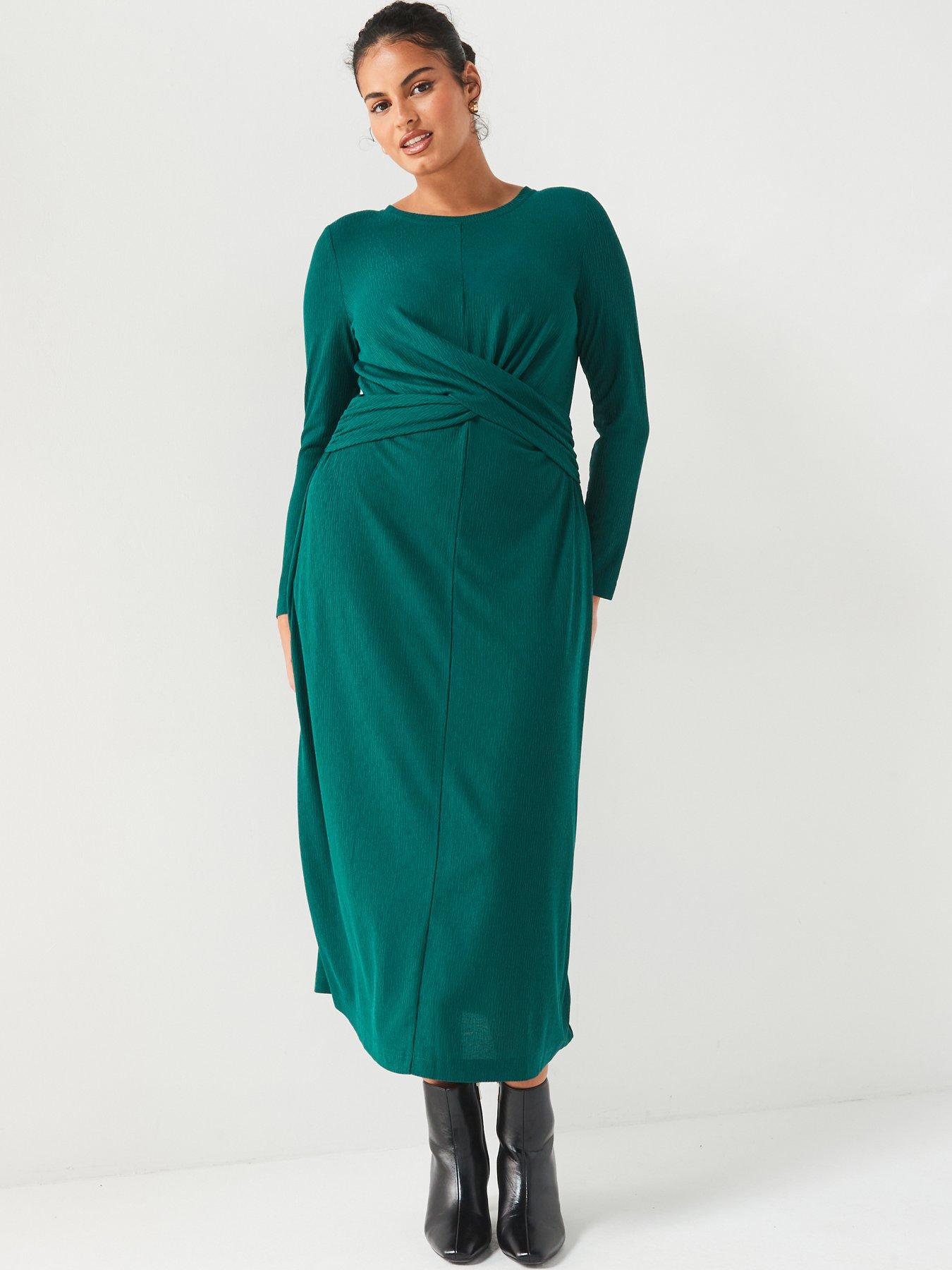 v-by-very-curve-stretch-wrap-detail-long-sleeve-dress-green