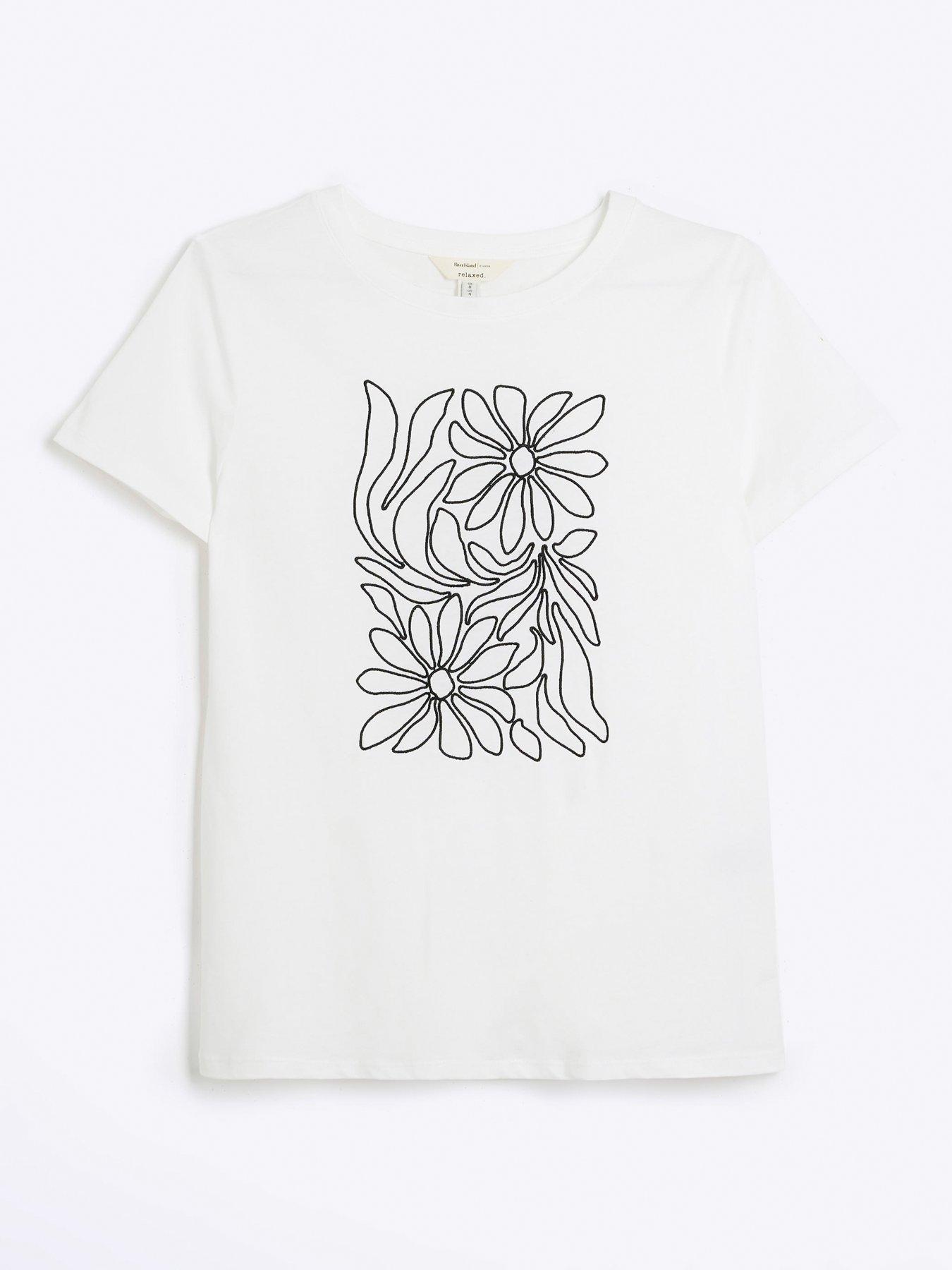 Image 4 of 4 of River Island Floral Embroidery T-shirt - Cream