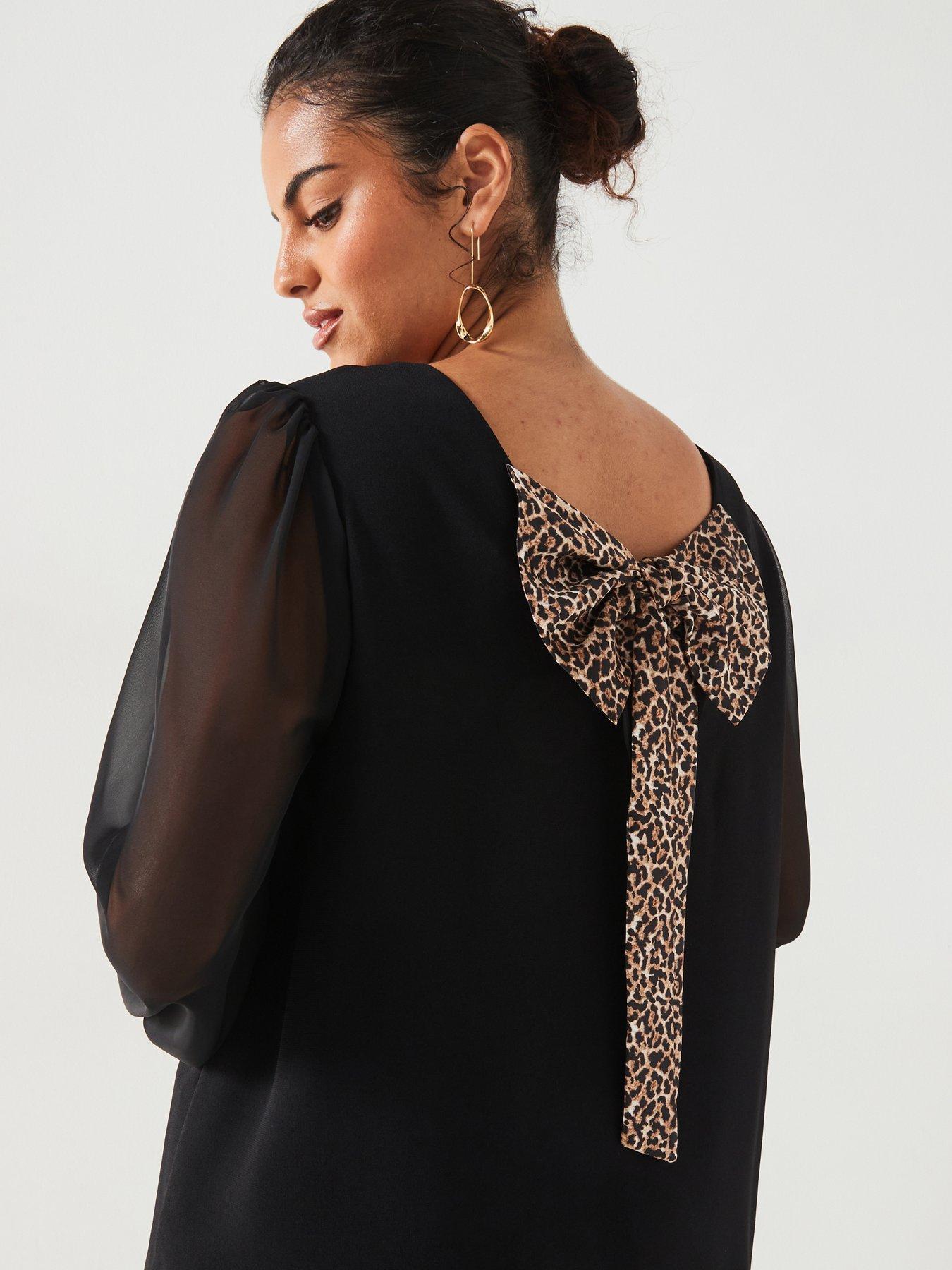 v-by-very-curve-animal-bow-back-blouse-blackfront