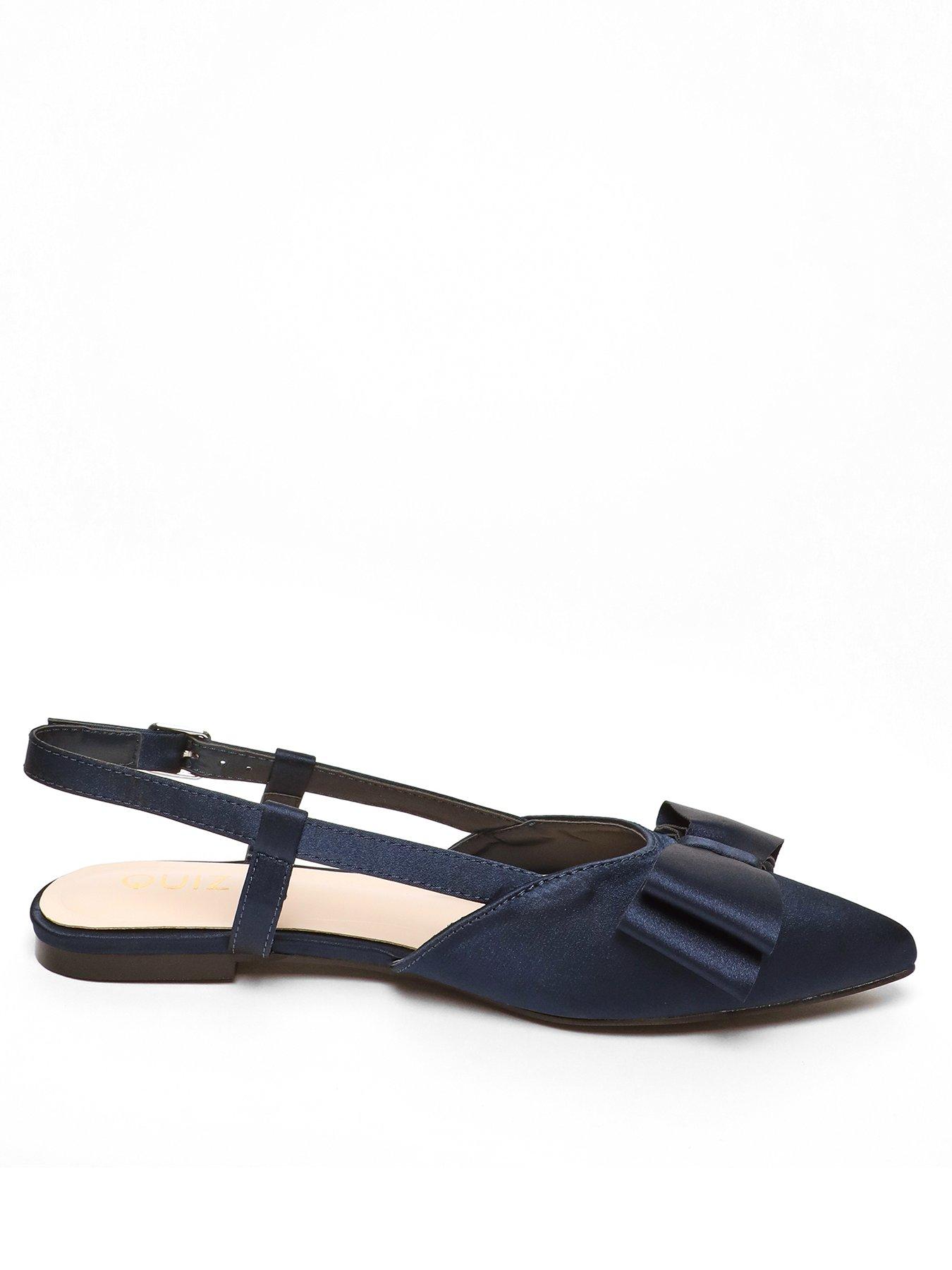 quiz-navy-satin-bow-slingback-flat-pumps