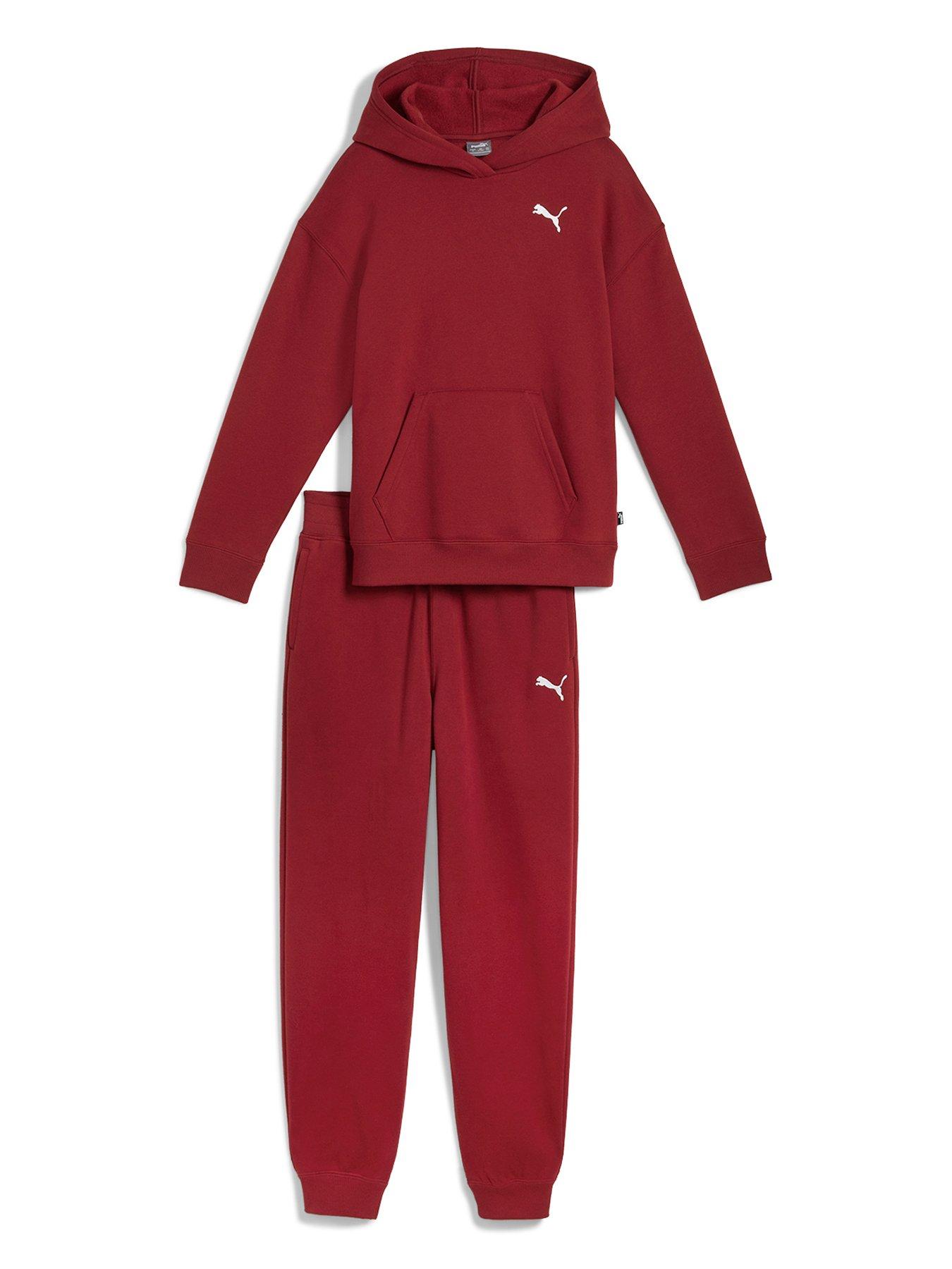 puma-girls-fleece-loungewear-suit-red