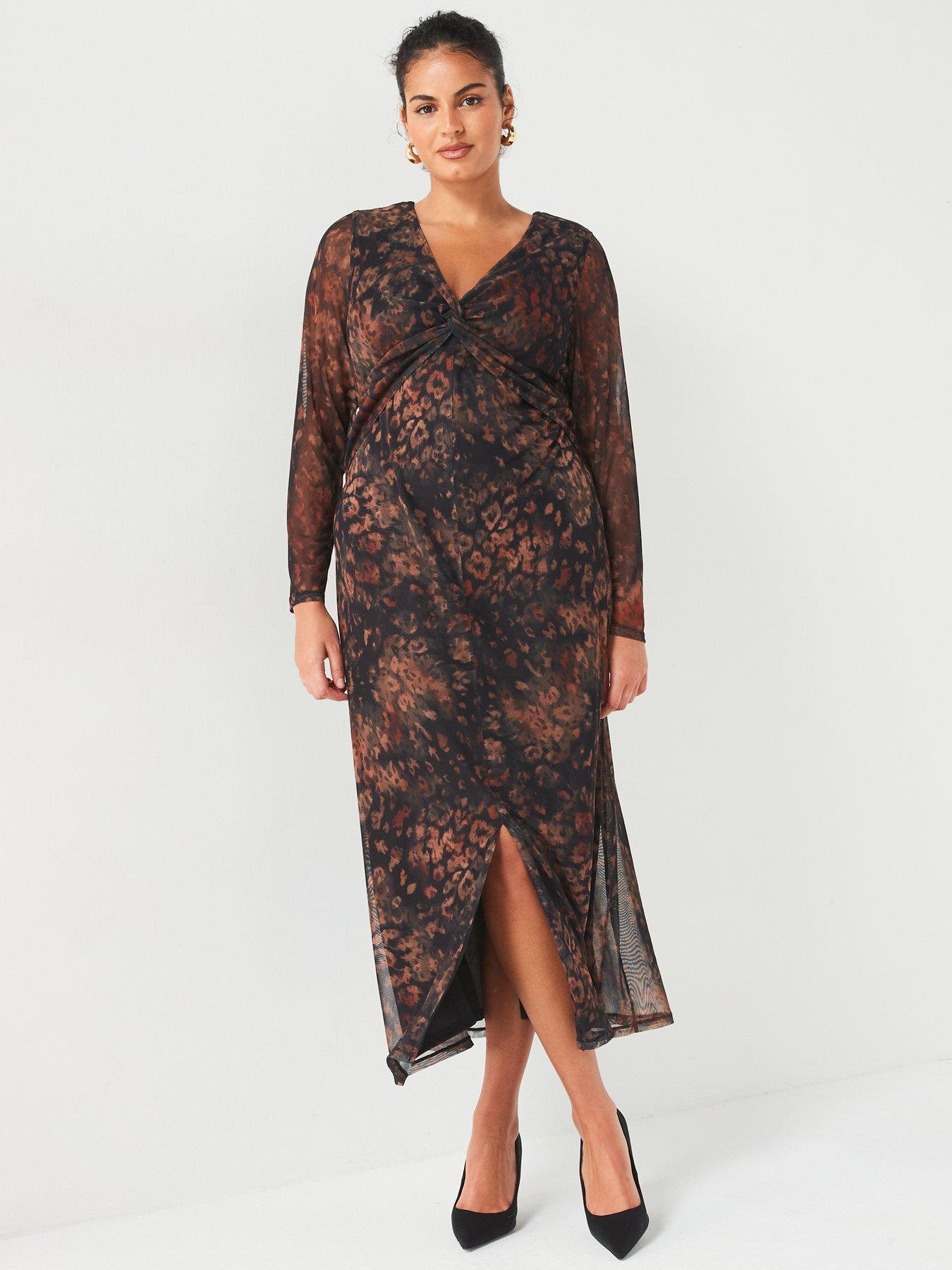 v-by-very-curve-mesh-twist-midi-dress-print