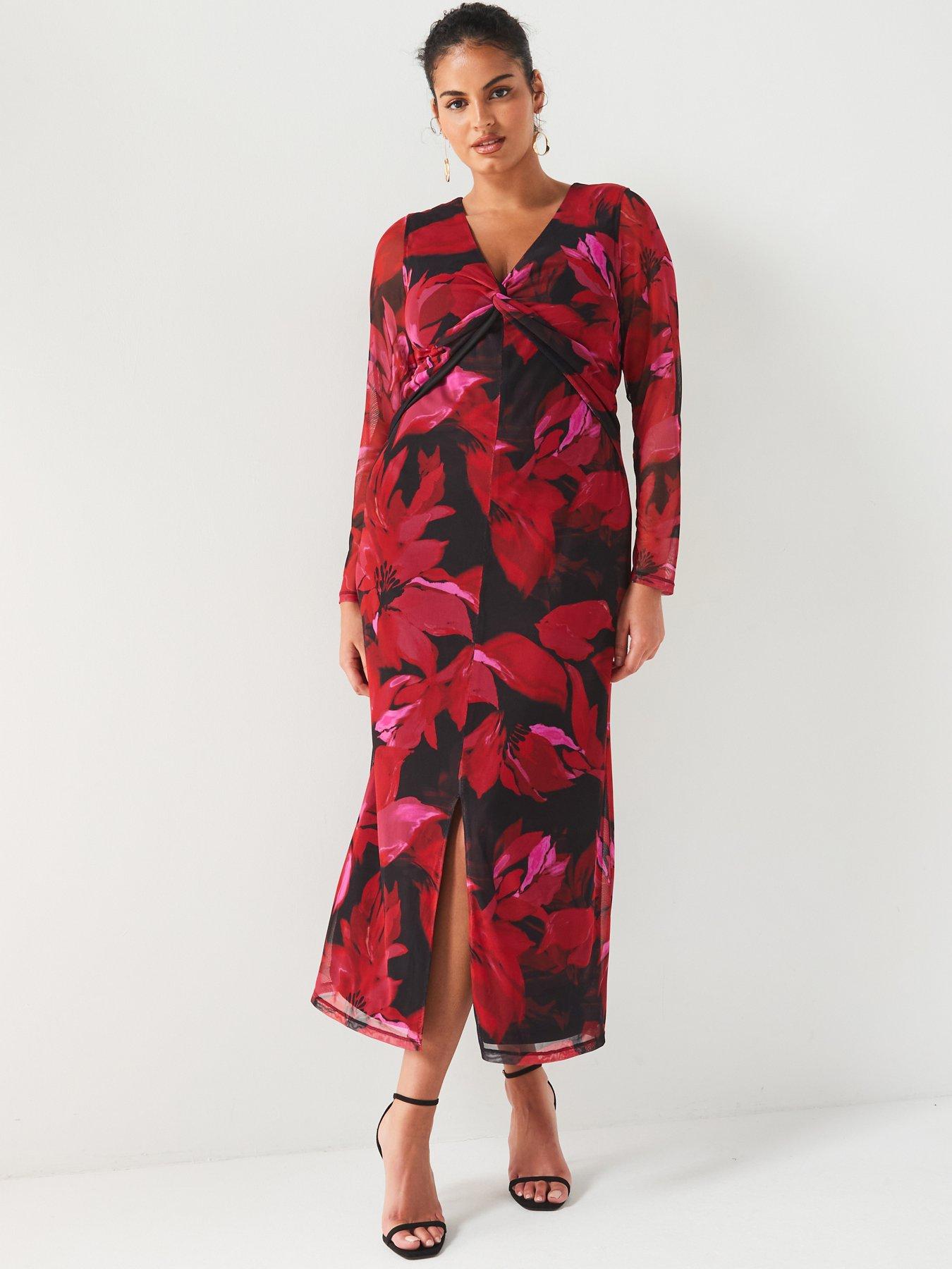 v-by-very-curve-mesh-twist-midi-dress-print