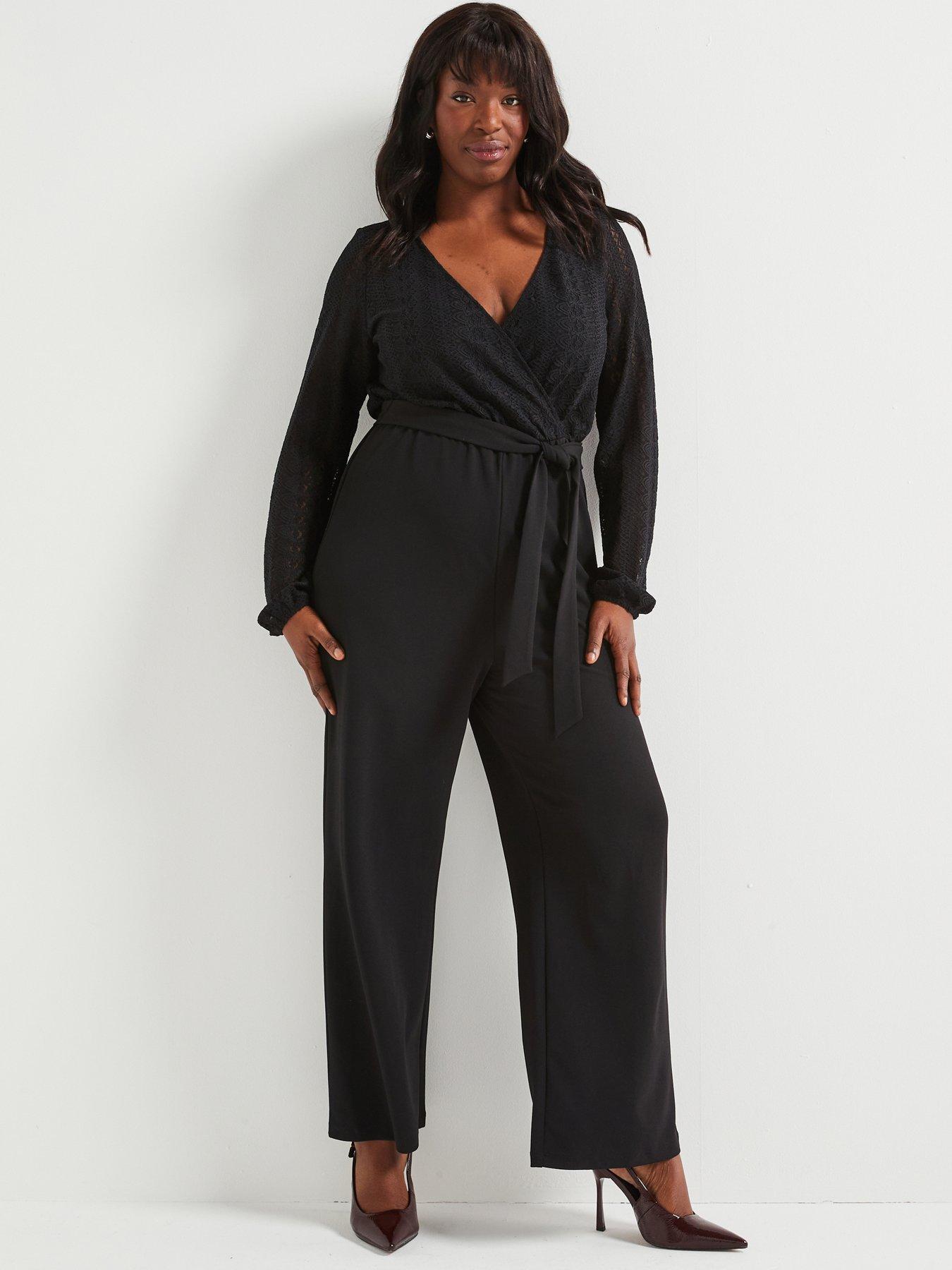 Image of V by Very Curve Lace Wrap Stretch Jumpsuit - Black