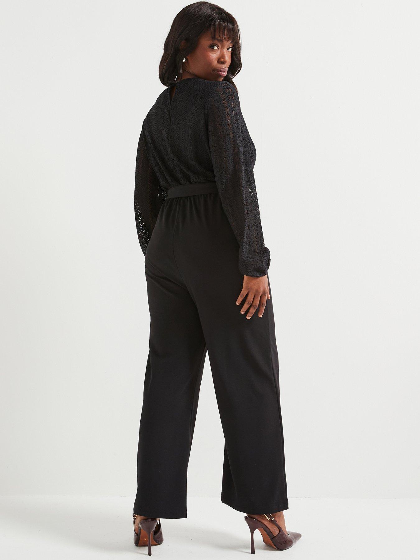 Image 2 of 4 of V by Very Curve Lace Wrap Stretch Jumpsuit - Black