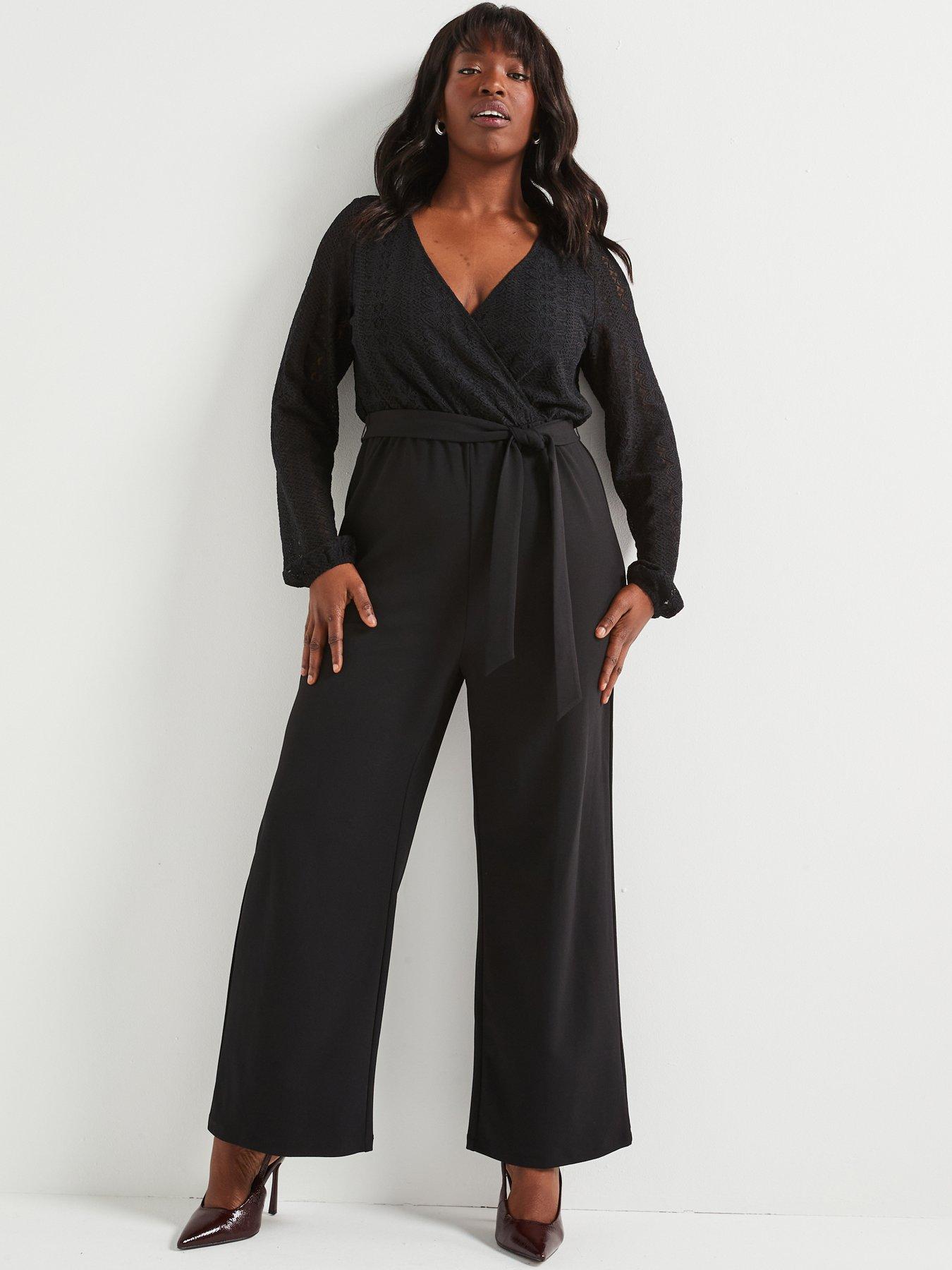 Image 3 of 4 of V by Very Curve Lace Wrap Stretch Jumpsuit - Black