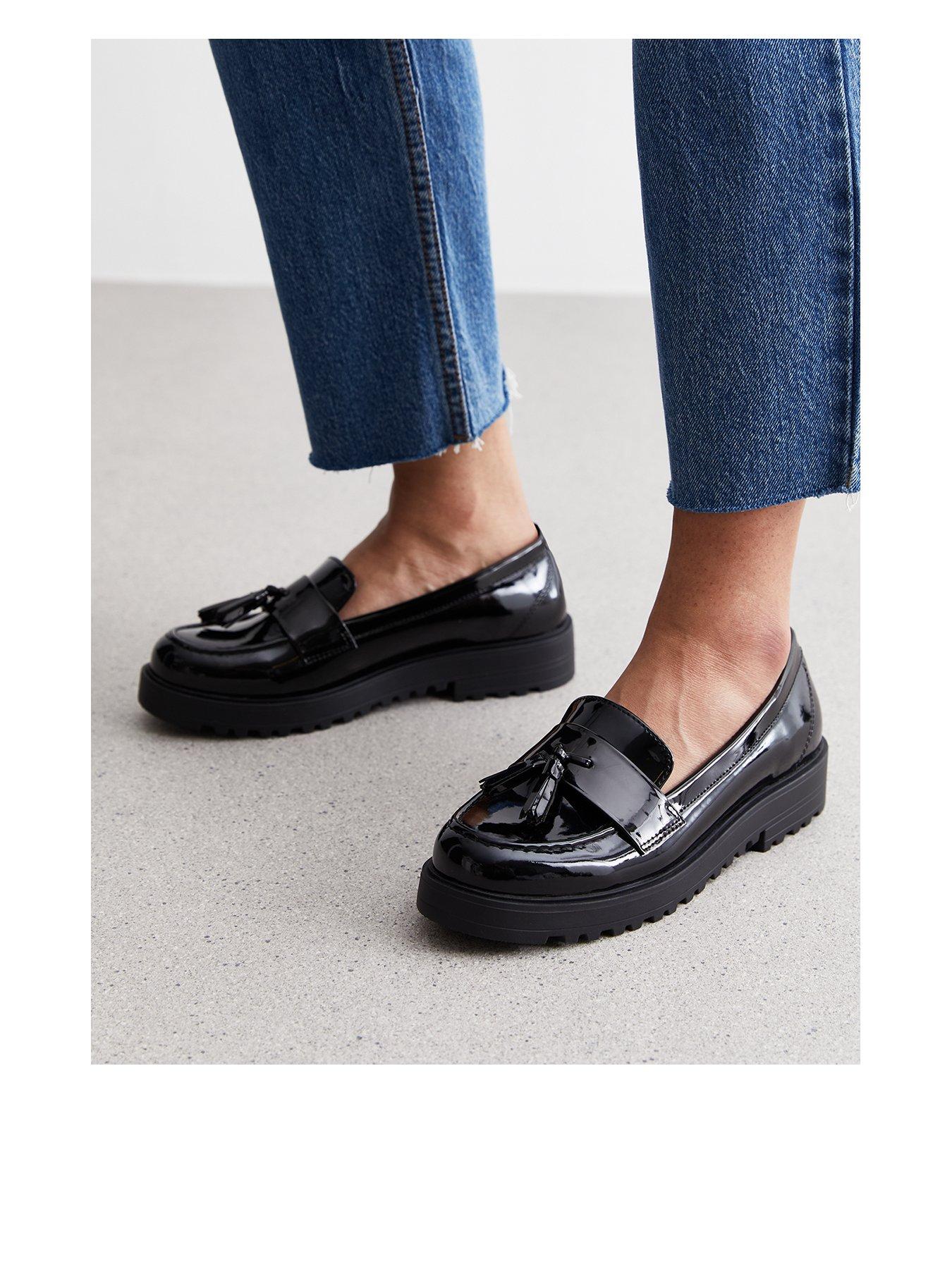 new-look-wide-fit-patent-chunky-tassel-loafers-black