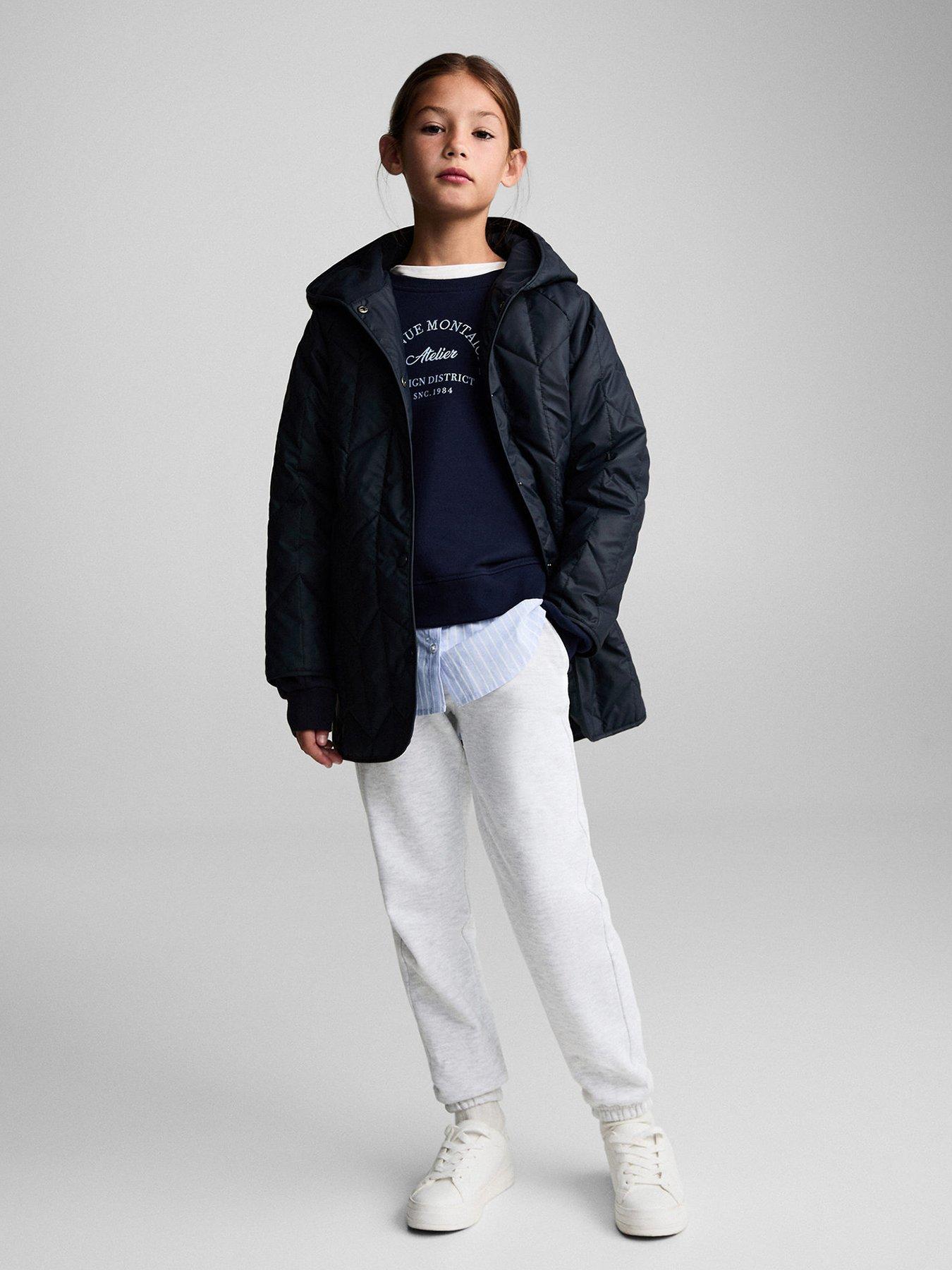 mango-girls-quilted-longline-coat-navyfront