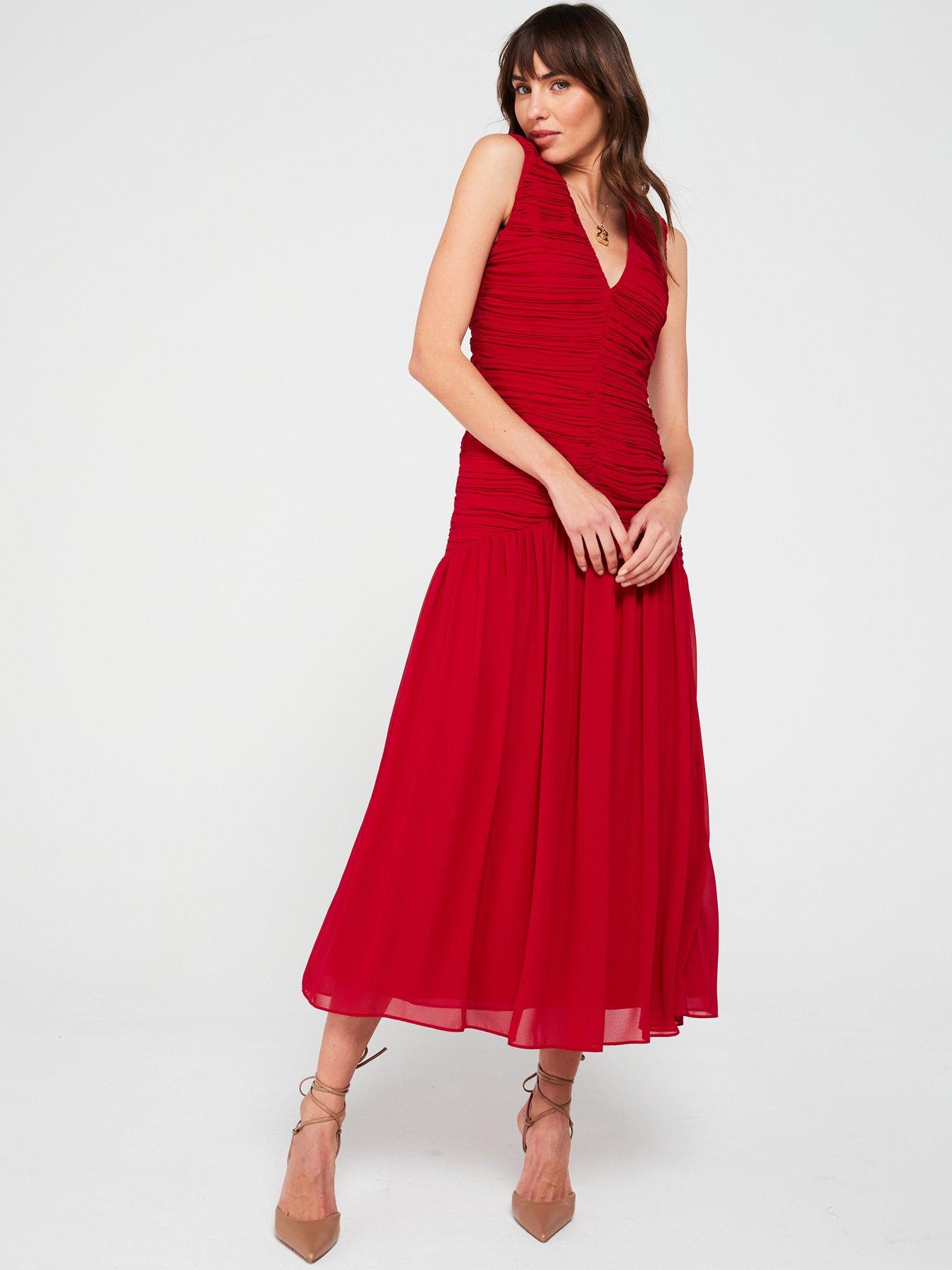 v-by-very-ruched-drop-hem-midi-dress-red