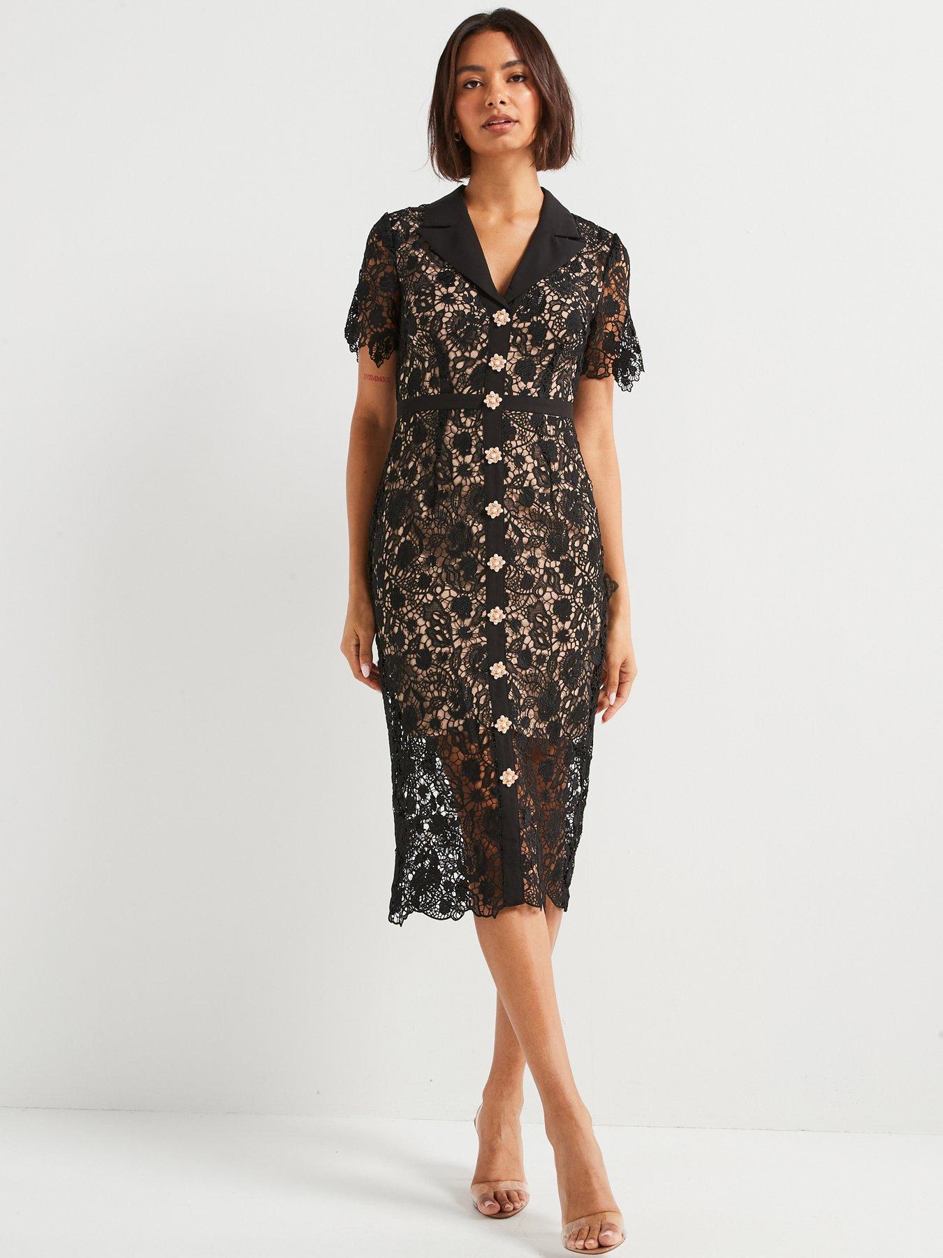 v-by-very-guipure-lace-pencil-dress-blackfront