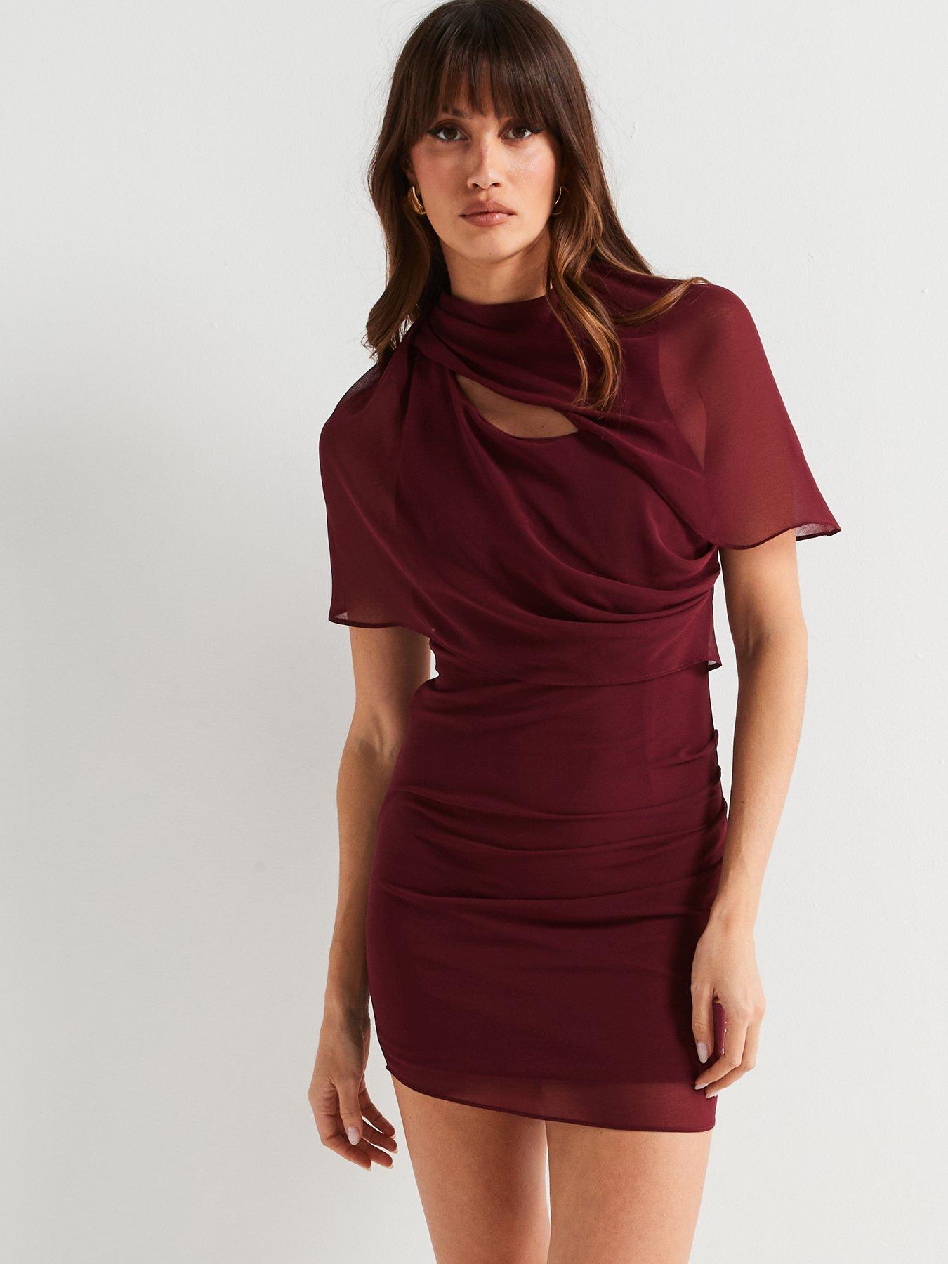 v-by-very-ruched-drape-mini-dress-wine