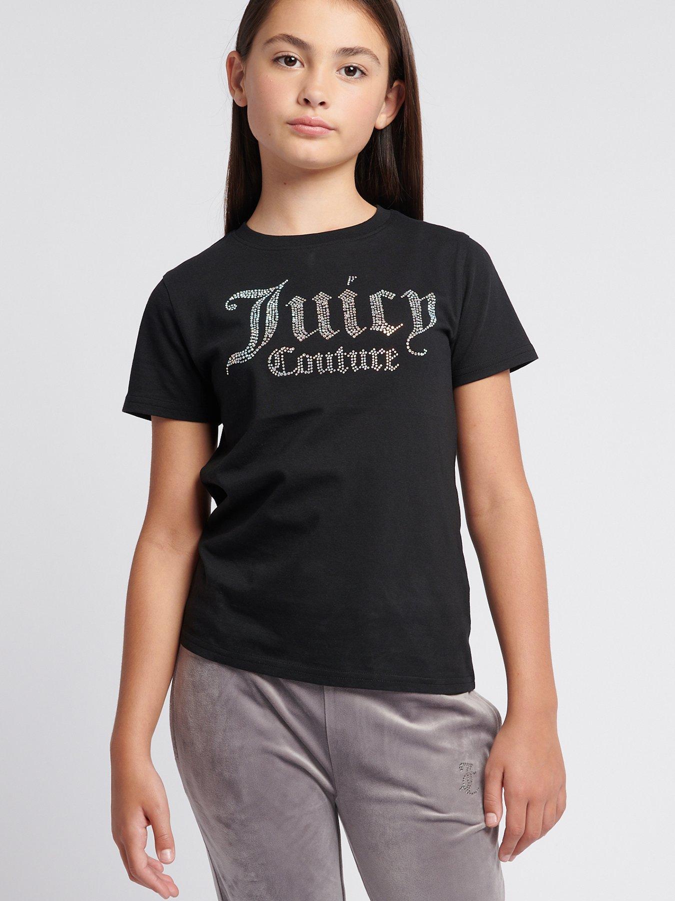 Juicy Couture Girls Diamante Fitted Short Sleeve T-Shirt - Black