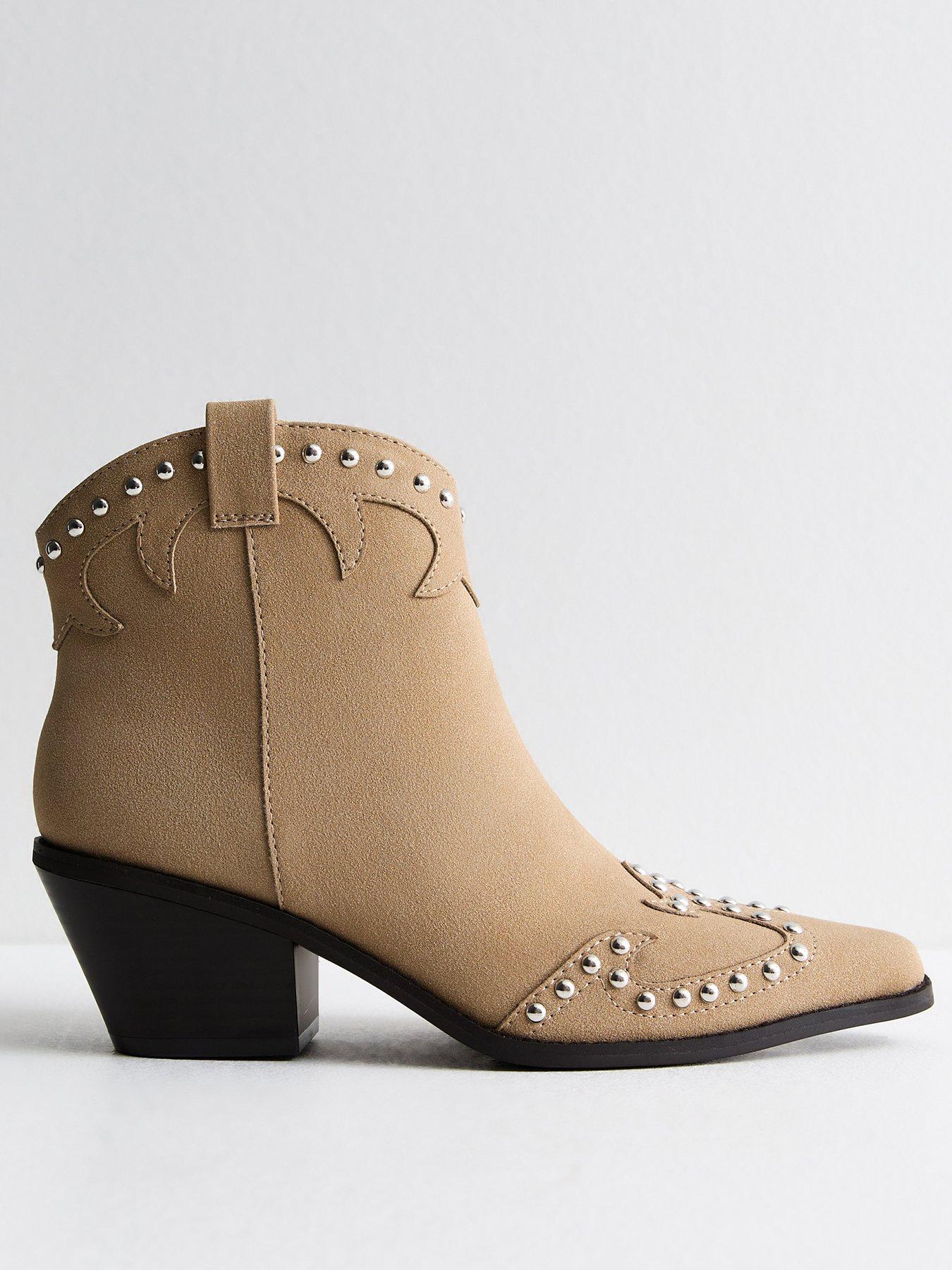 new-look-studded-western-ankle-boots-brown