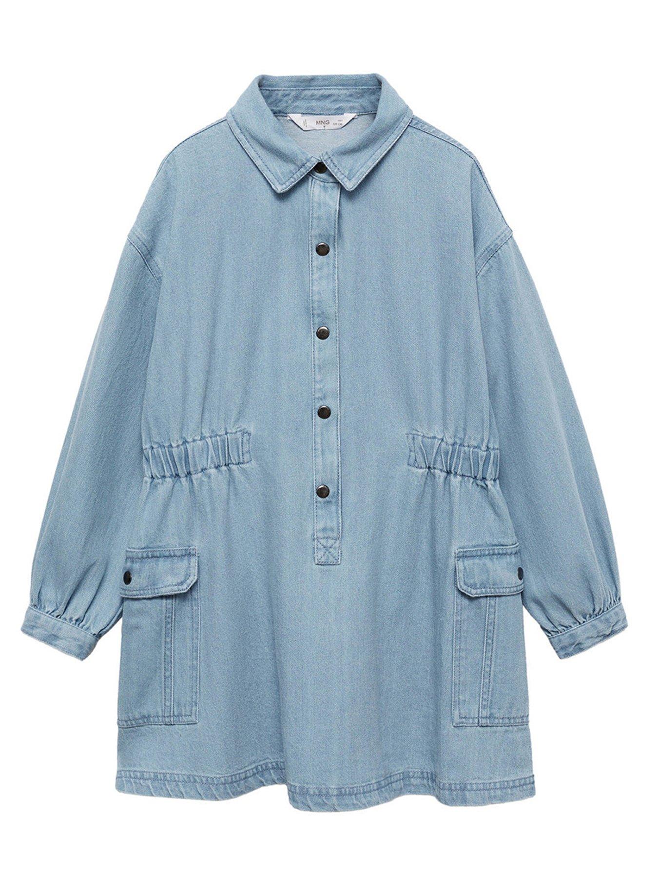 mango-girls-cinched-waist-denim-shirt-dress-blue