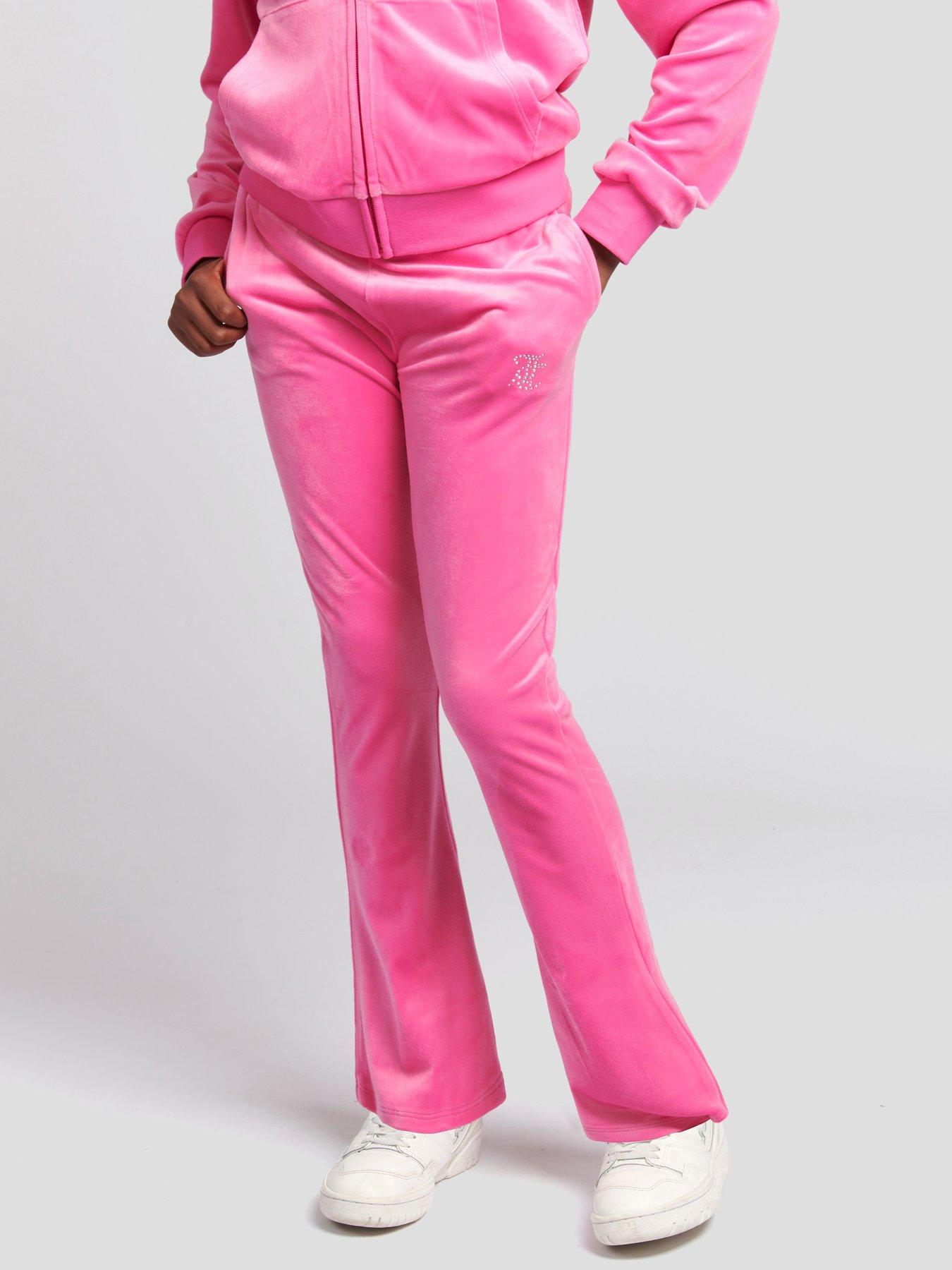 Juicy Couture Girls Diamante Velour Bootcut Jogger - Pink