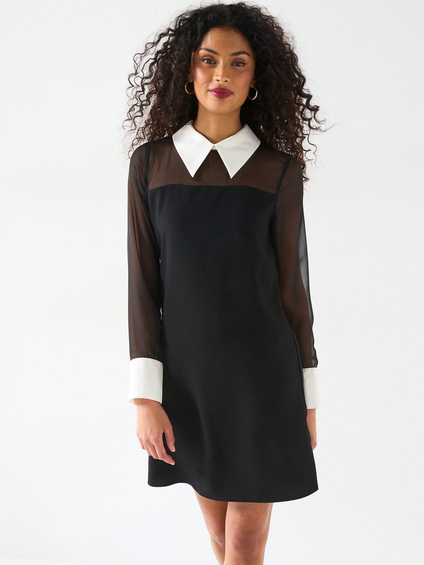 v-by-very-contrast-collar-mini-dress-black