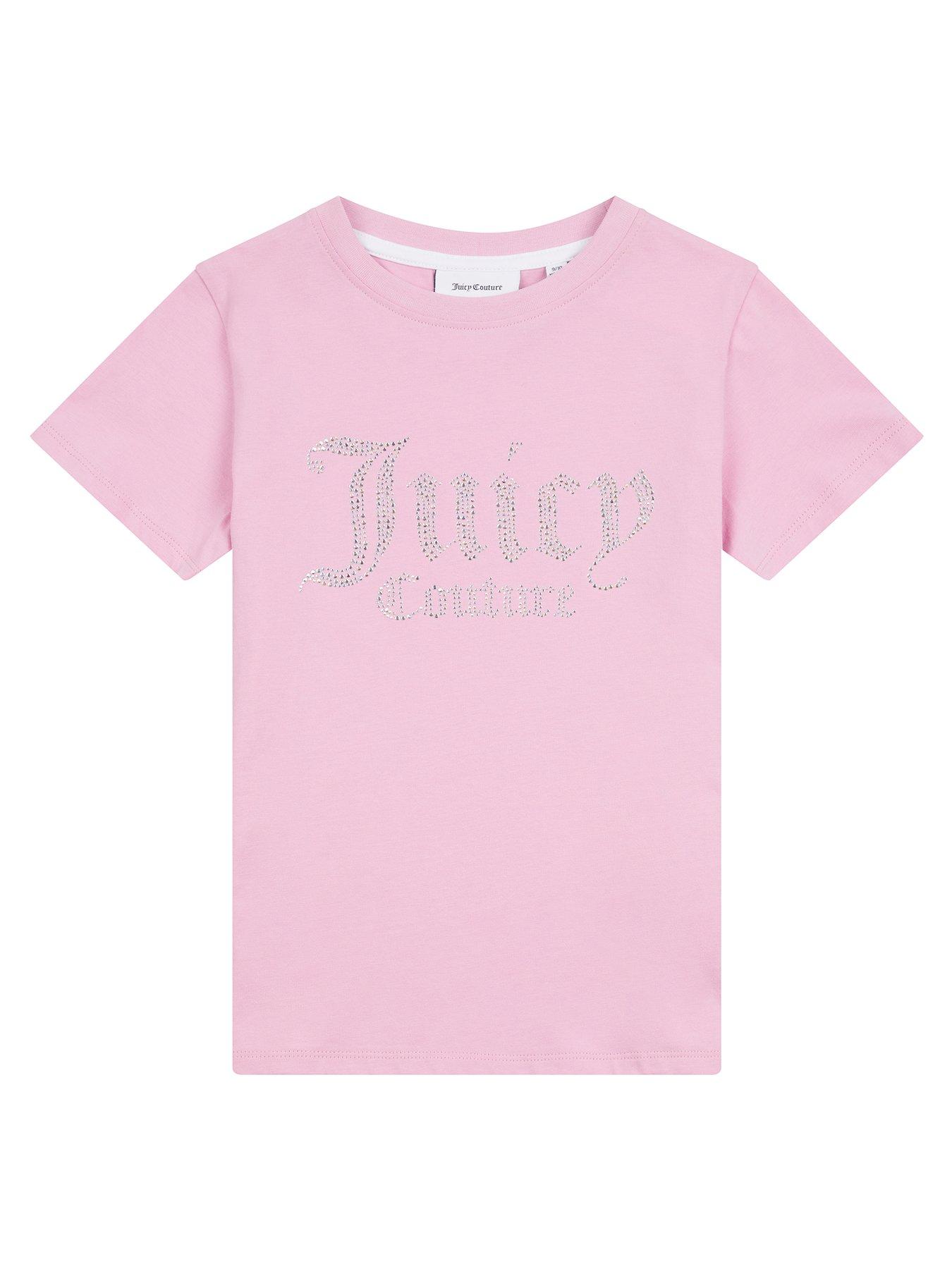 Juicy Couture Girls Diamante Fitted Short Sleeve T-Shirt - Light Pink
