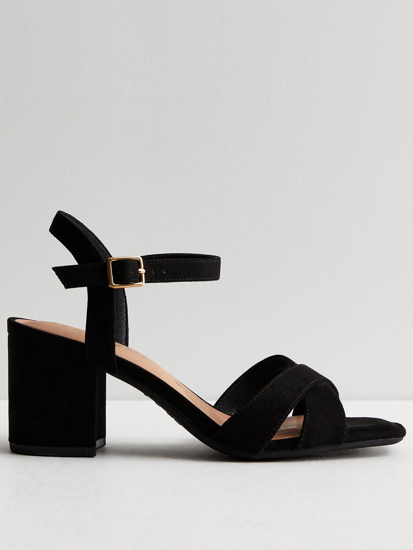New Look Wide Fit Black Suedette 2 Part Block Heel Sandals