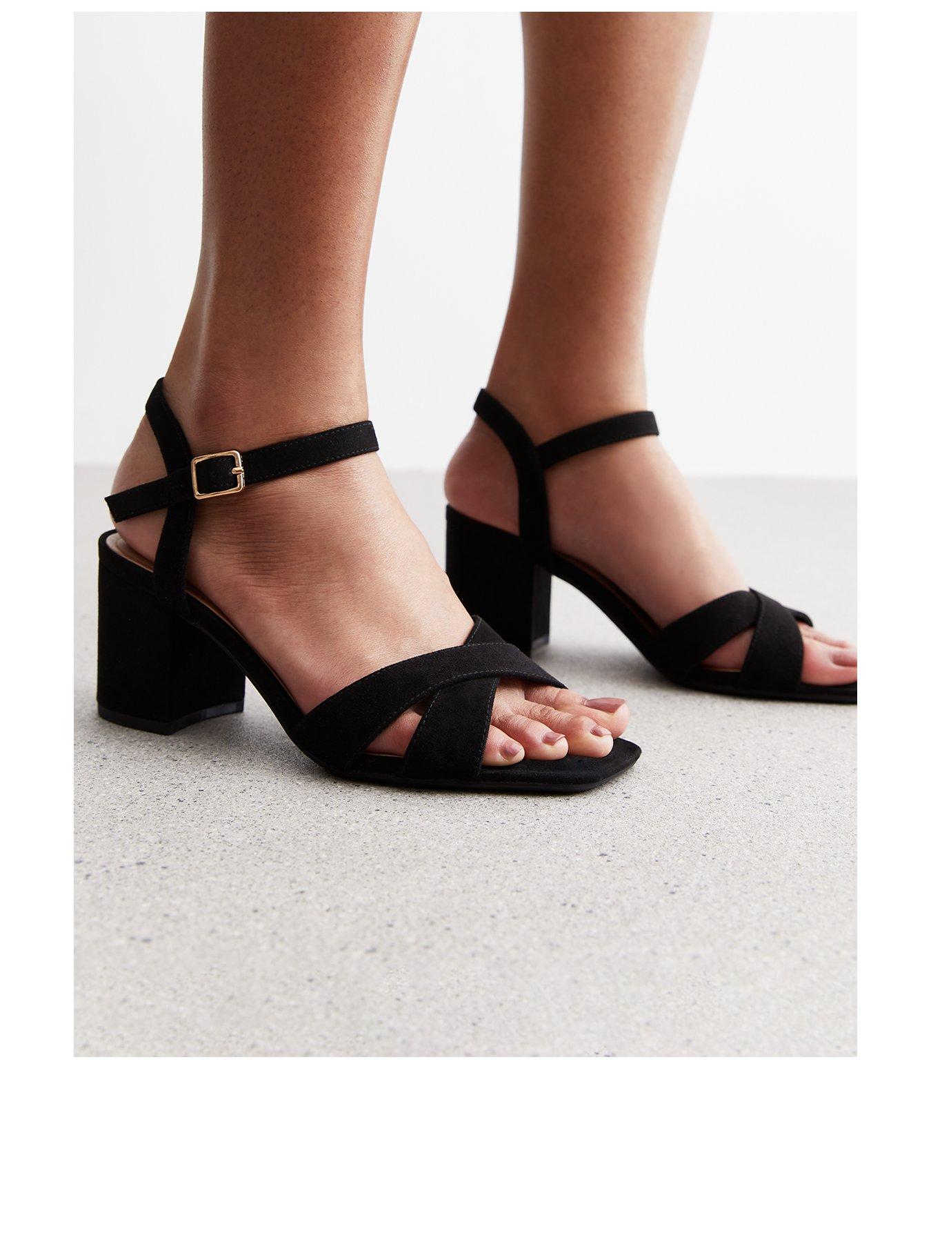 New Look Wide Fit Black Suedette 2 Part Block Heel Sandals | Very Ireland