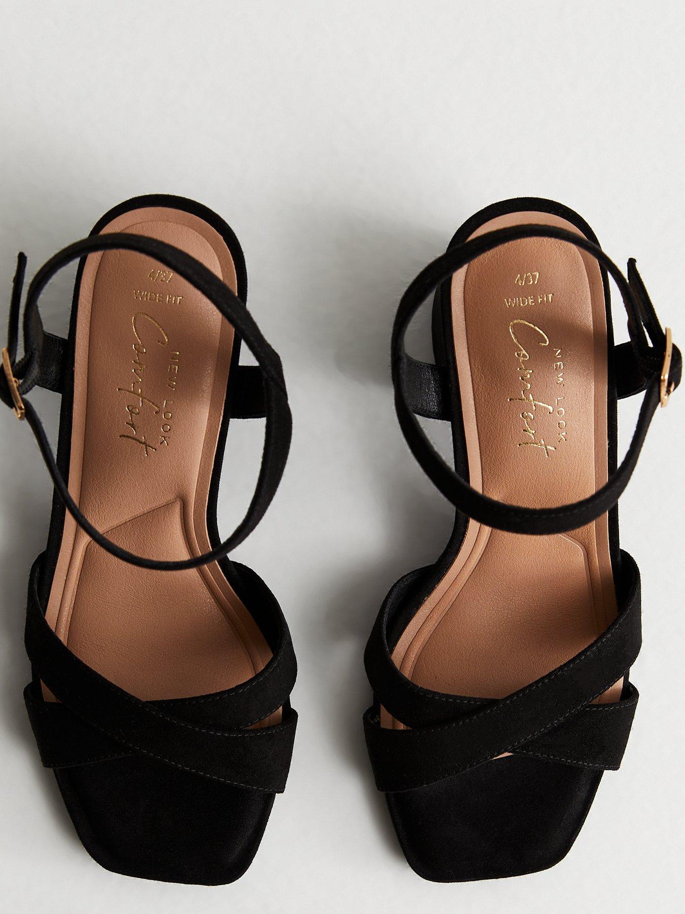 New Look Wide Fit Black Suedette 2 Part Block Heel Sandals | Very Ireland