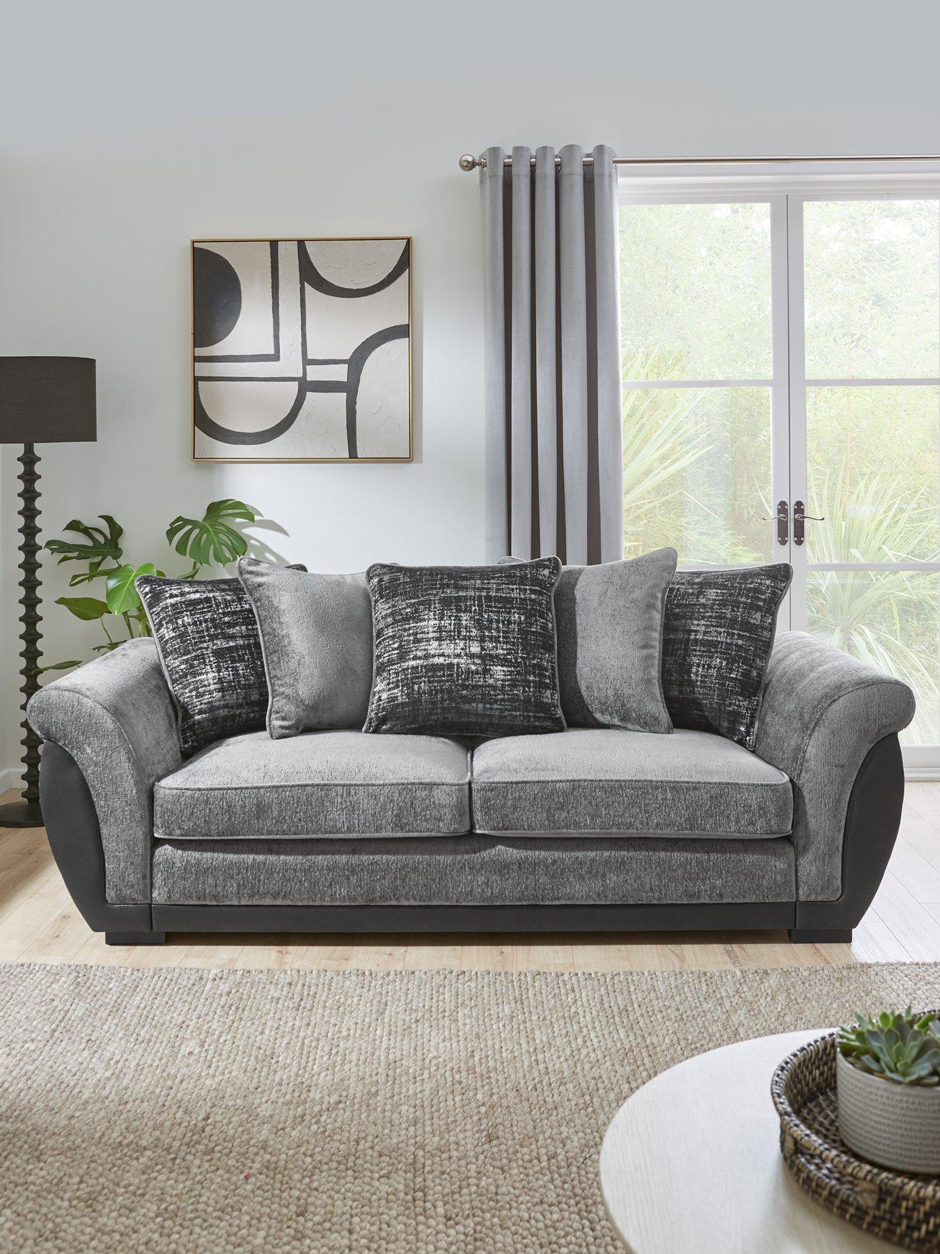 Very Home Lana Fabric/Faux Leather 3 Seater Scatterback Sofa - Grey - FSC Certified